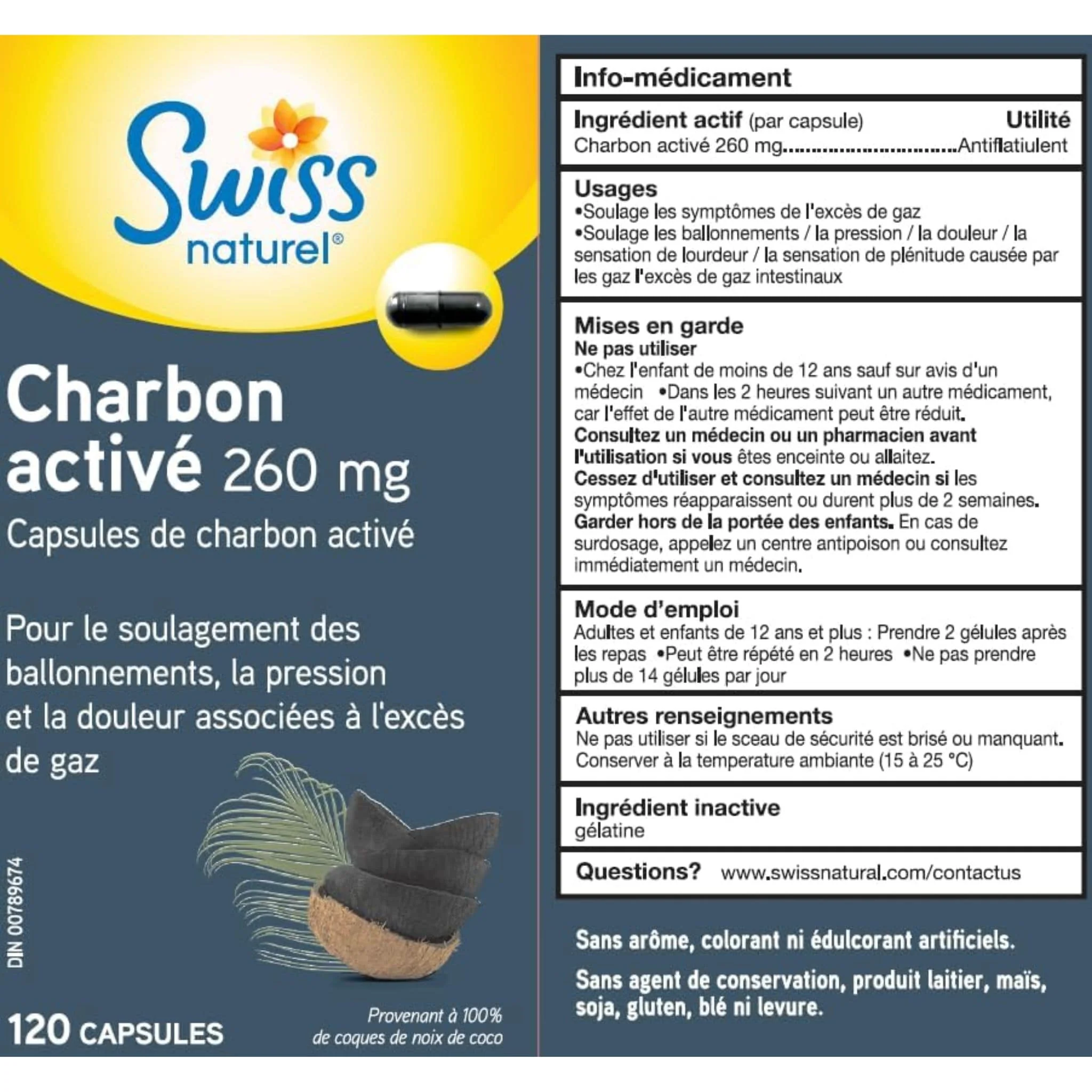 Swiss Natural Activated Charcoal 260mg, 120 Capsules - Image 4
