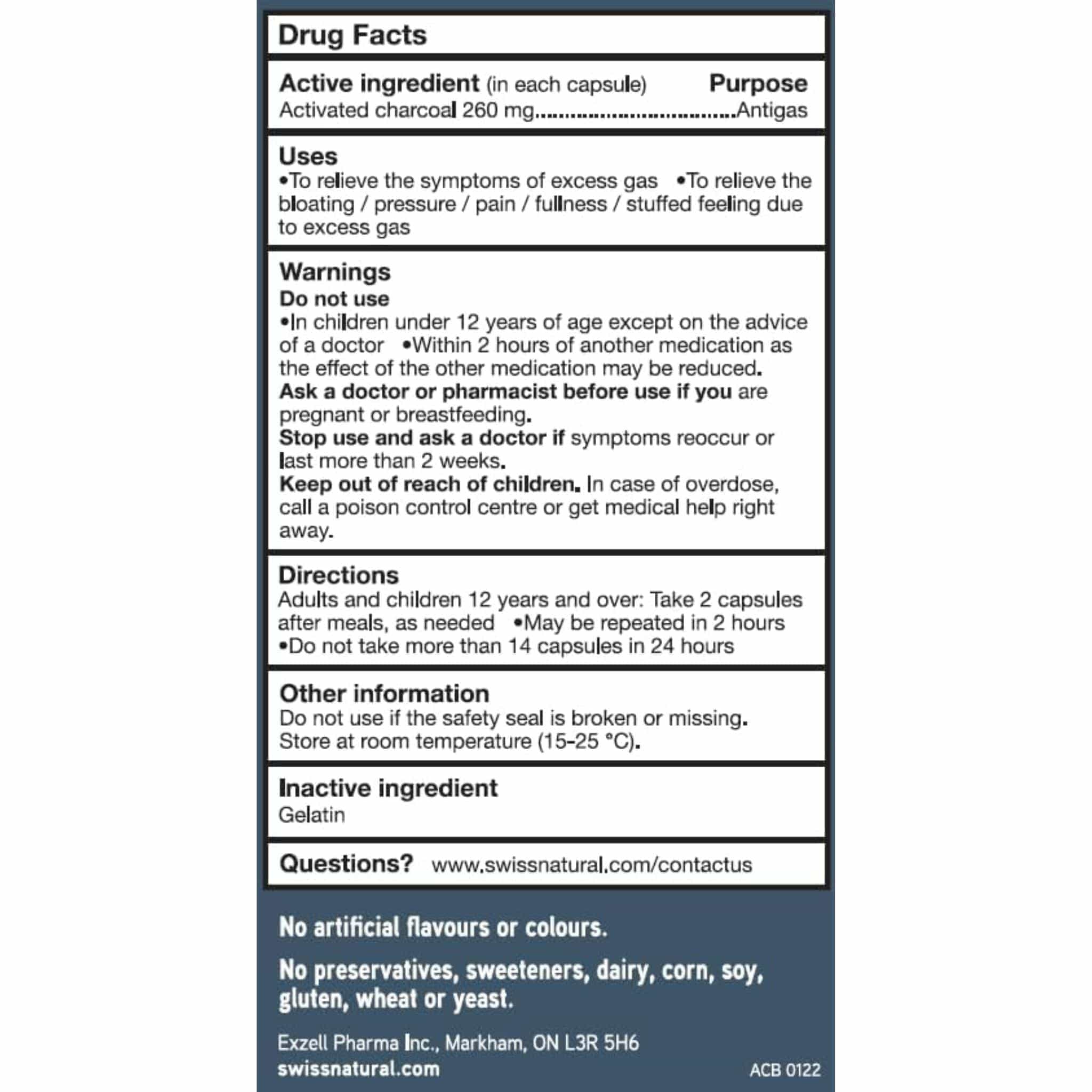 Swiss Natural Activated Charcoal 260mg, 120 Capsules - Image 5