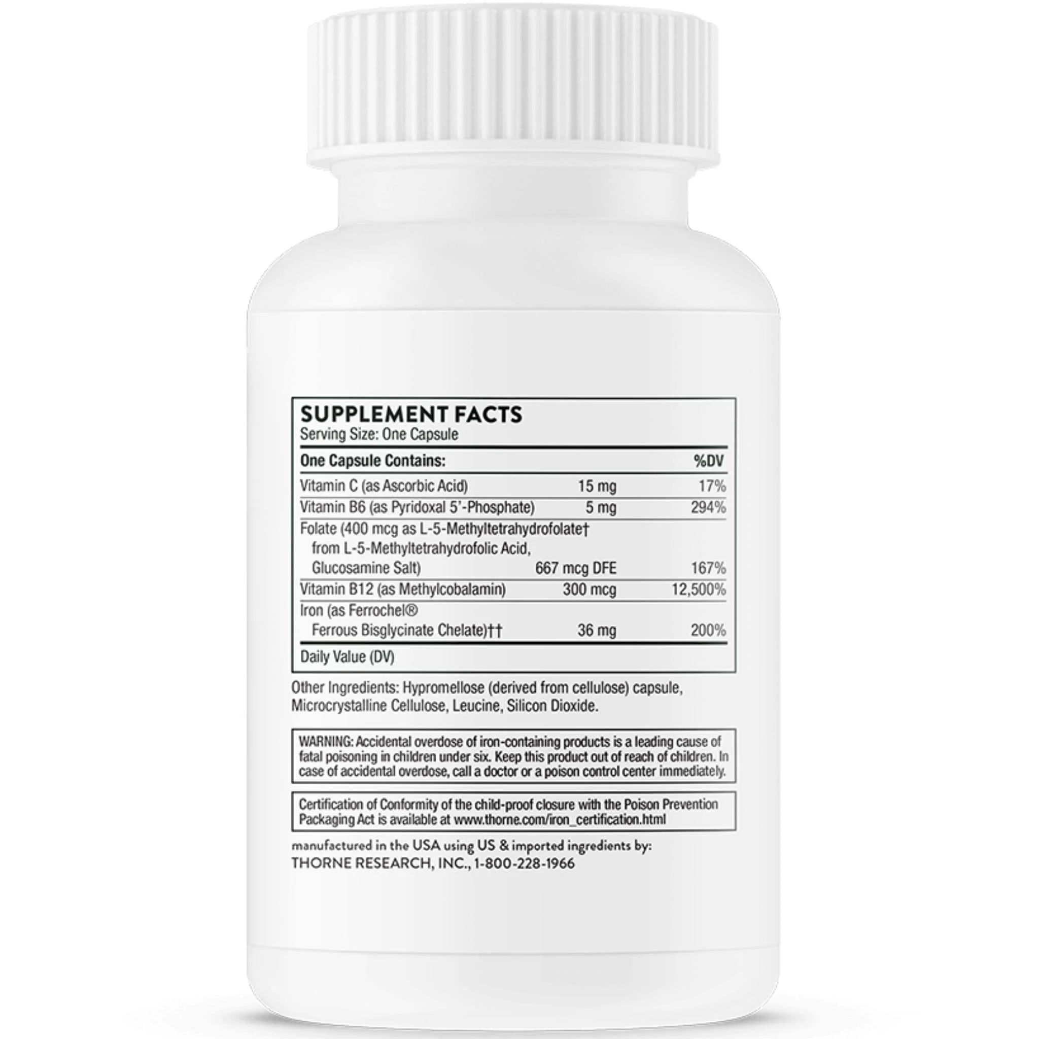 Thorne Ferrasorb Iron Bisglycinate 36mg, Ferrochel Iron, 60 Capsules - Image 2