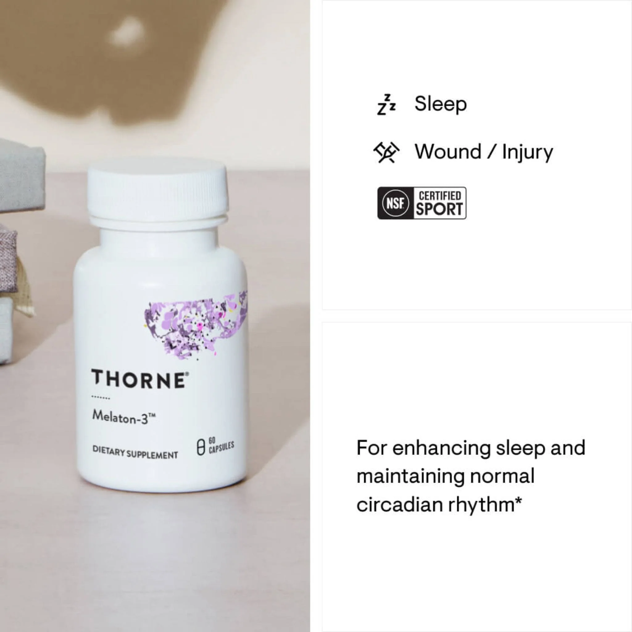 Thorne Melaton-3, Melatonin 3mg, 60 Capsules - Image 3