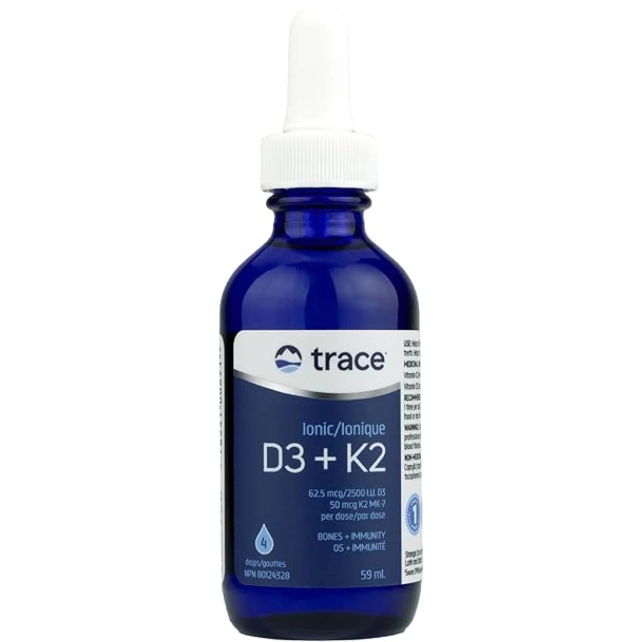 Trace Minerals Ionic D3 and K2, Vitamin D 62.5 mcg and Vitamin K 50mcg, Support for Healthy Heart, Bones and Immune, 59ml
