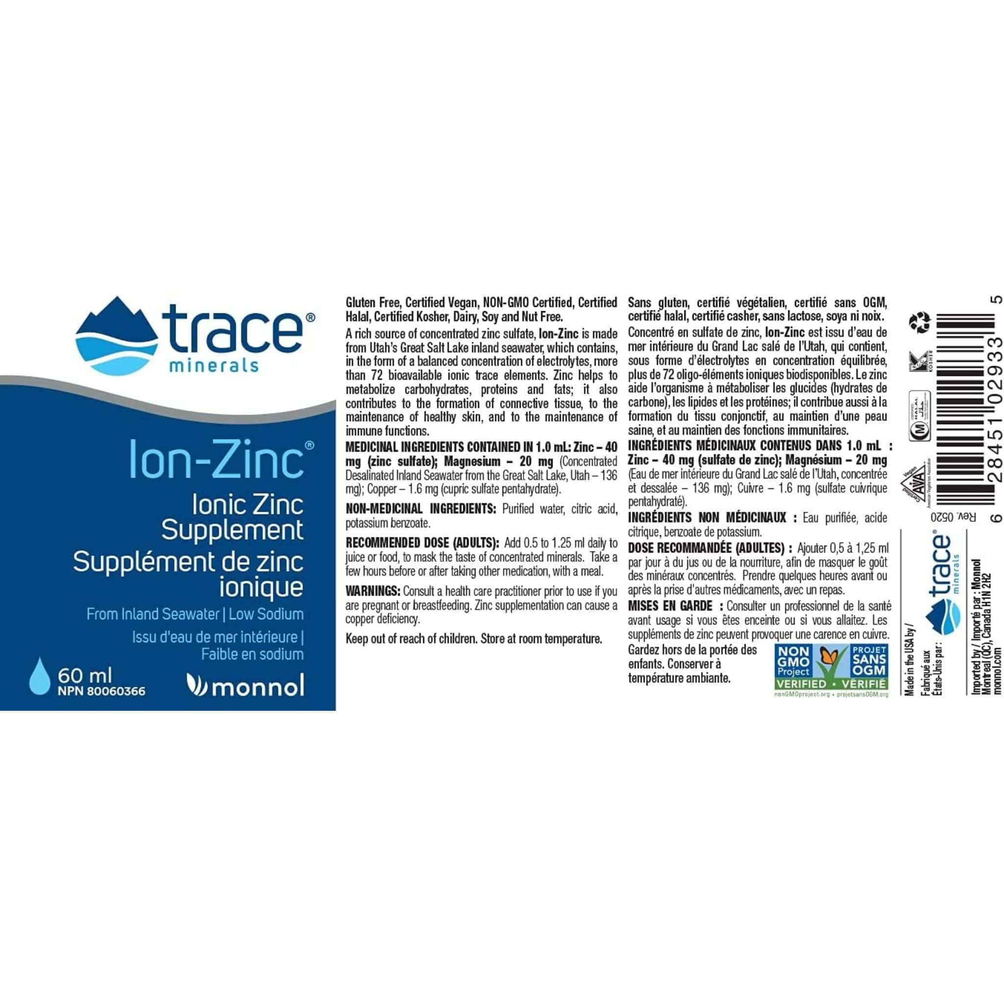 Trace Minerals Liquid Ion-Zinc, With Electroytes and Trace Minerals, 60ml - Image 2