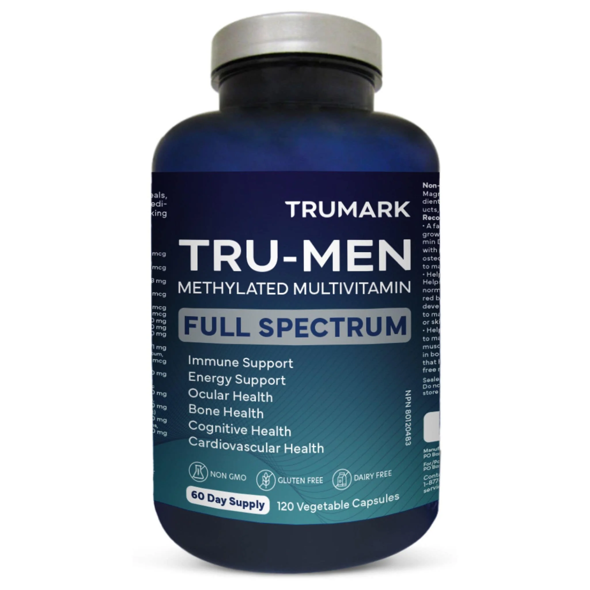 TRUMARK TRU-MEN Methylated Multivitamin for Men, High Potency, Daily Energy, Heart, Cognitive, Immune Support, 60 Day Supply, 120 Capsules - Image 8