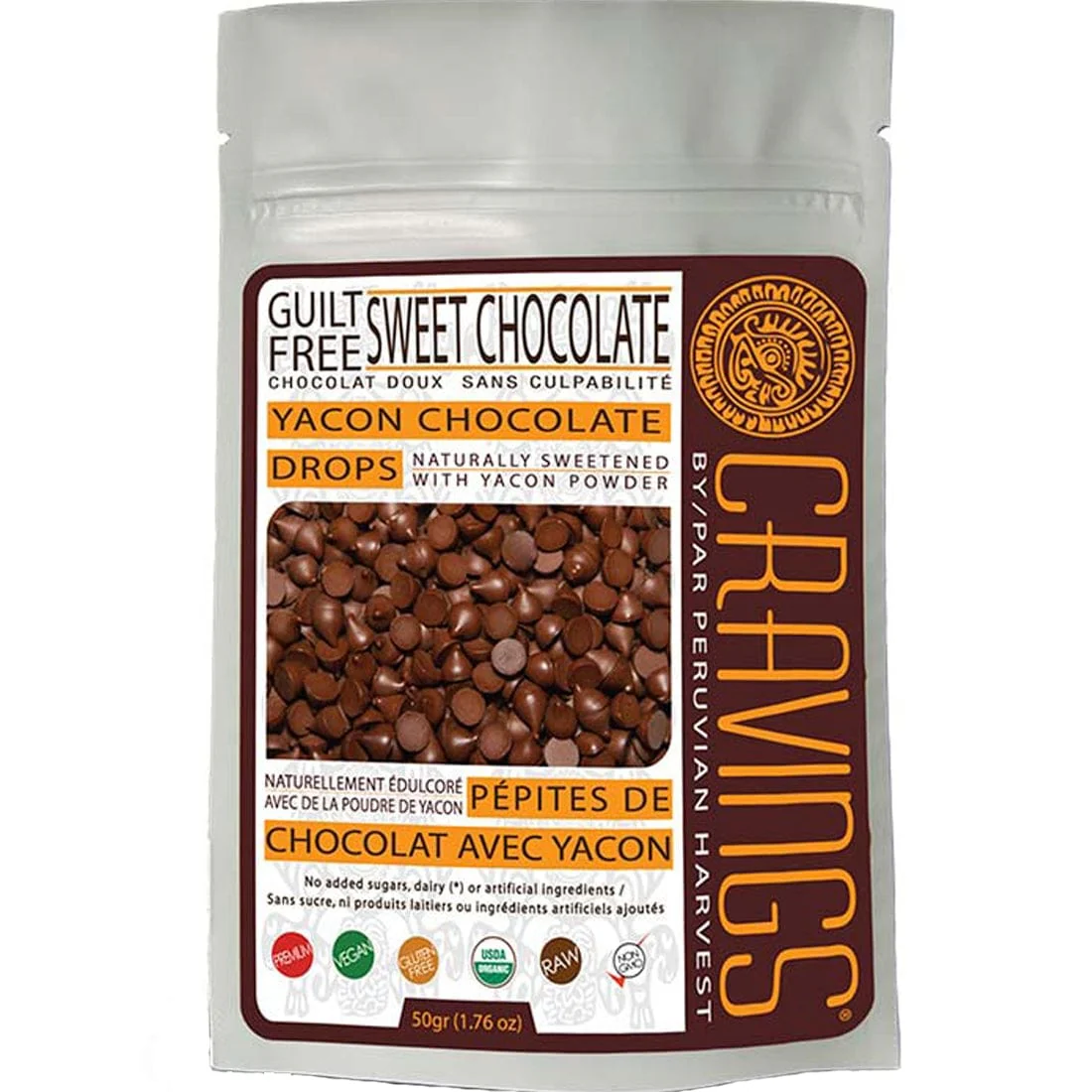 Uhtco Peruvian Harvest Cravings, Raw Organic Yacon Chocolate Drops, 50g