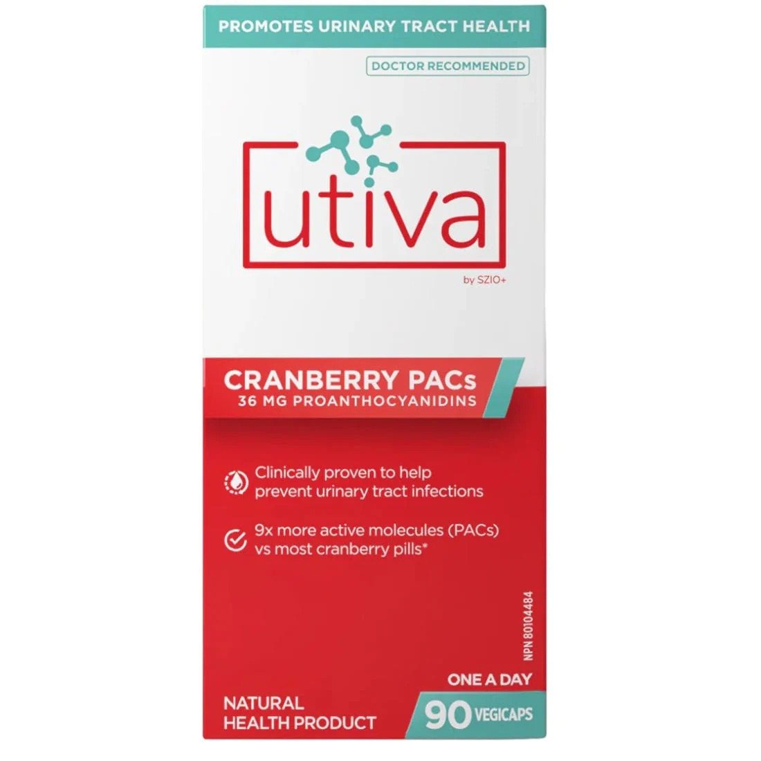 Utiva Cranberry PACs Urinary Tract Infection Control Supplement, One a Day