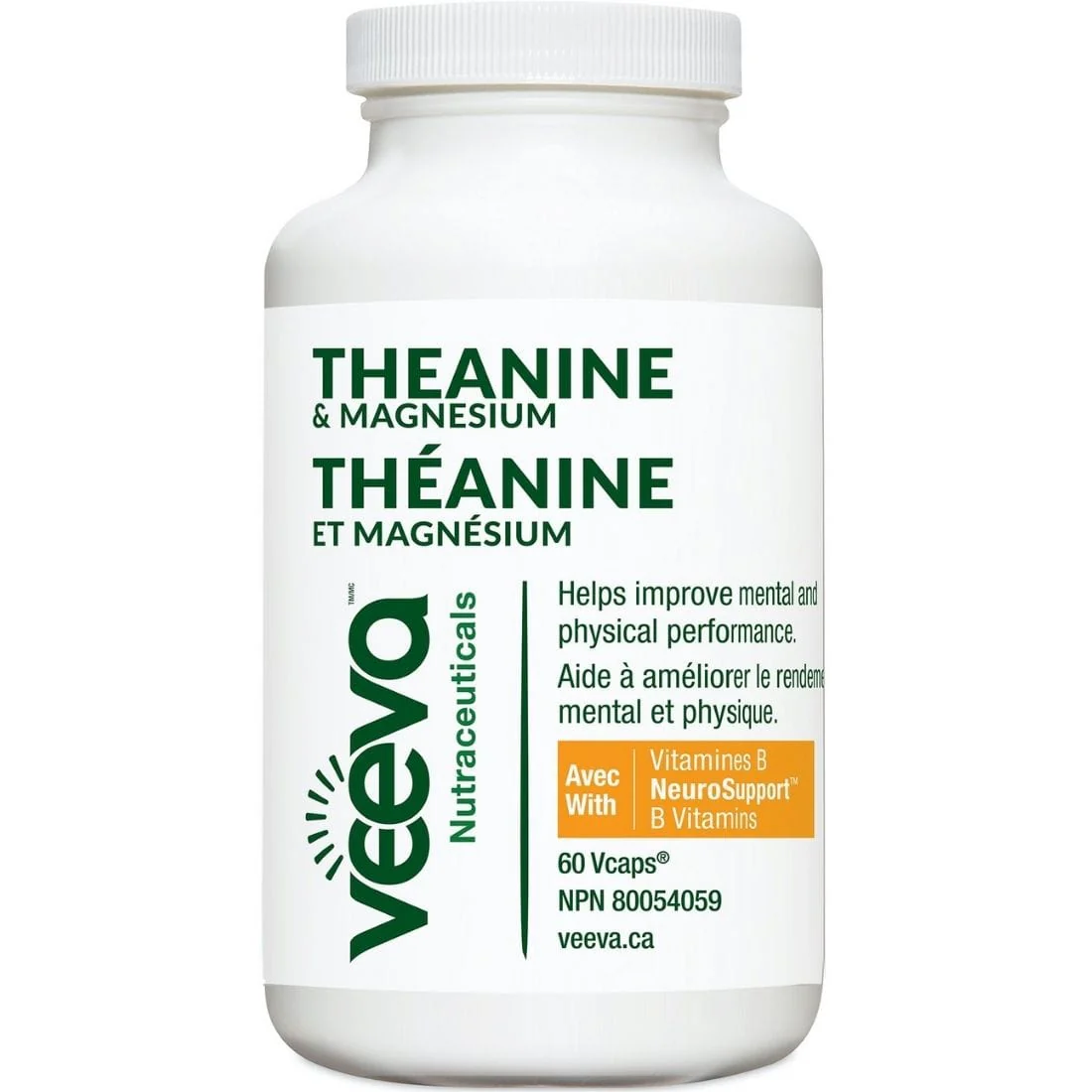 Veeva Theanine & Magnesium Bisglycinate (125mg & 500mg) with B Vitamins, 60 V-Capsules