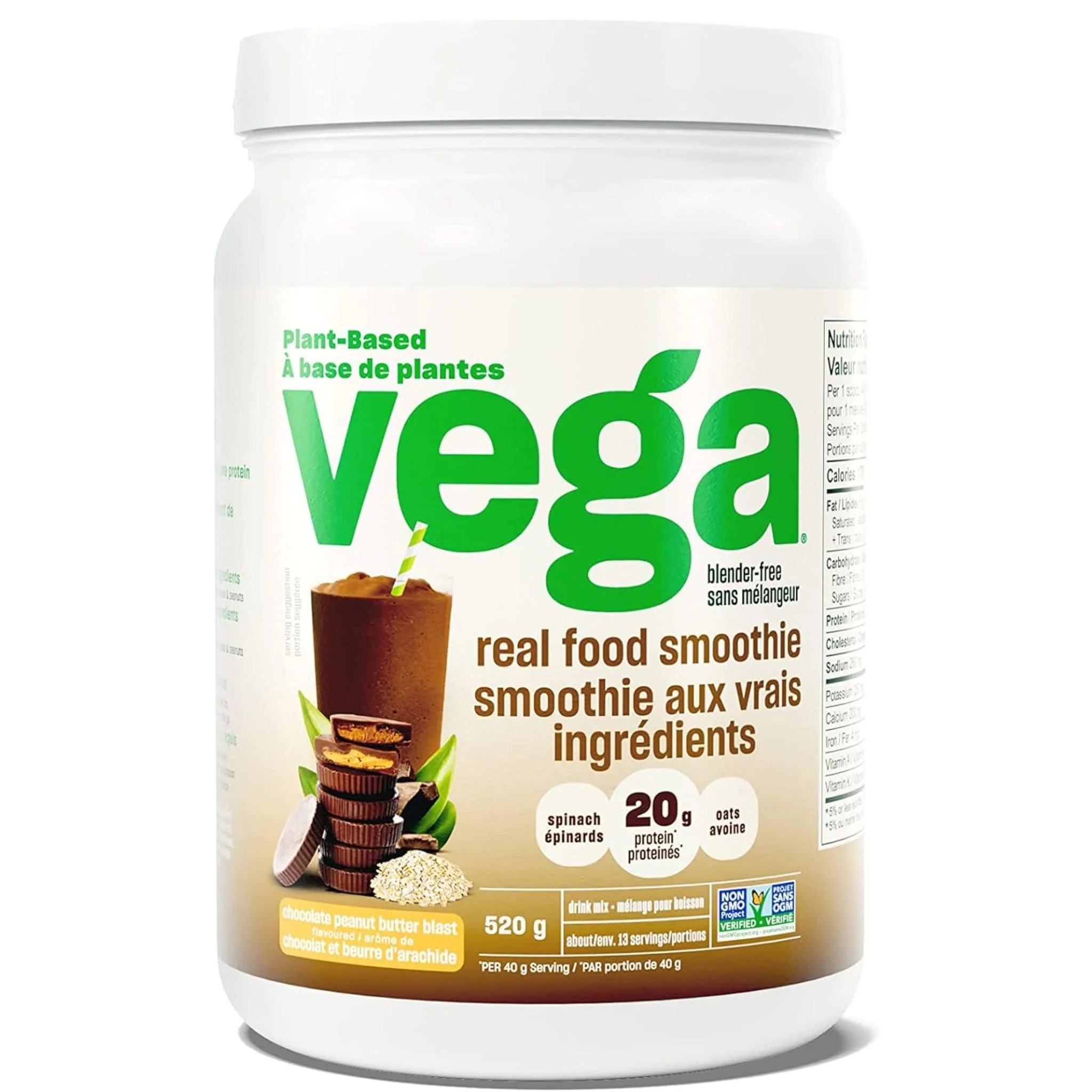 Vega Real Food Smoothie, Plant Based Protein Powder, 518g-530g