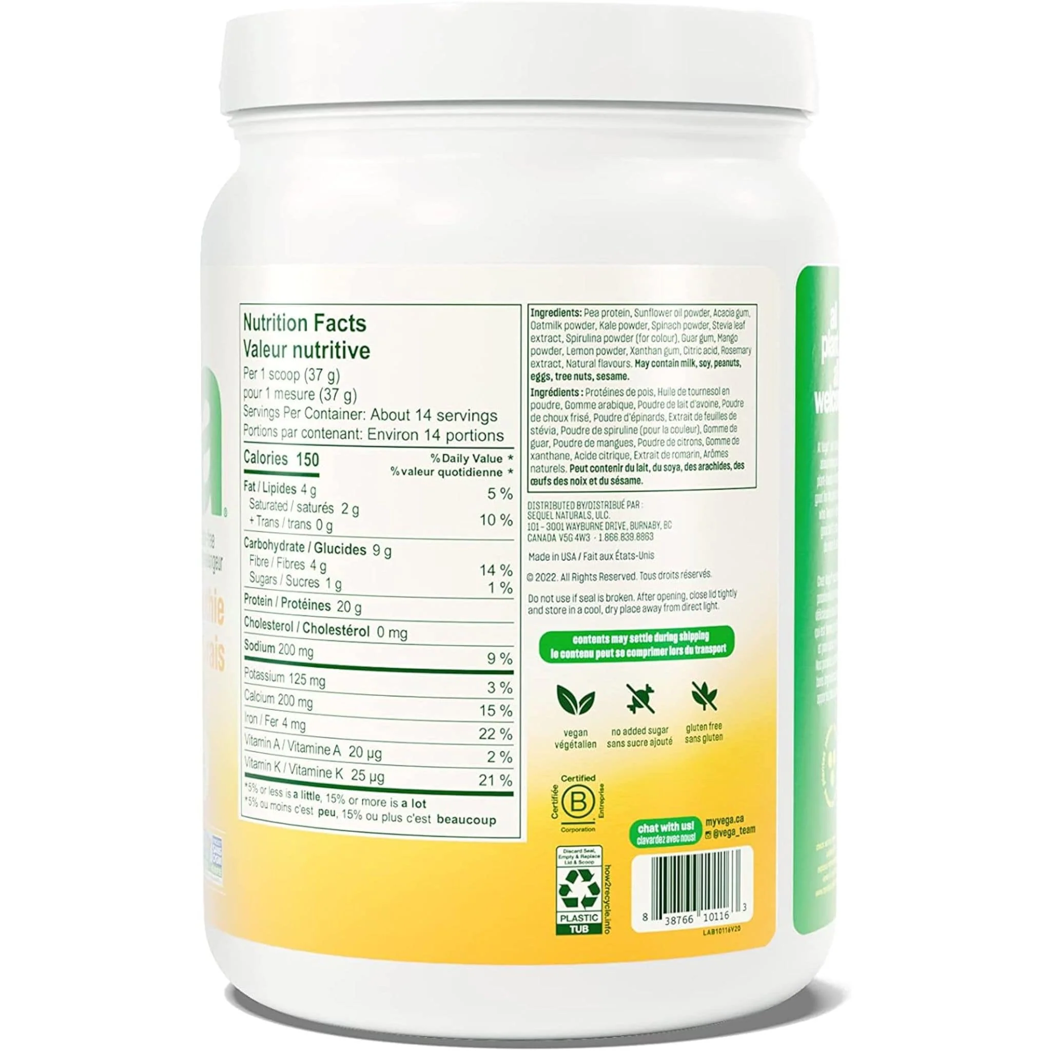 Vega Real Food Smoothie, Plant Based Protein Powder, 518g-530g - Image 4