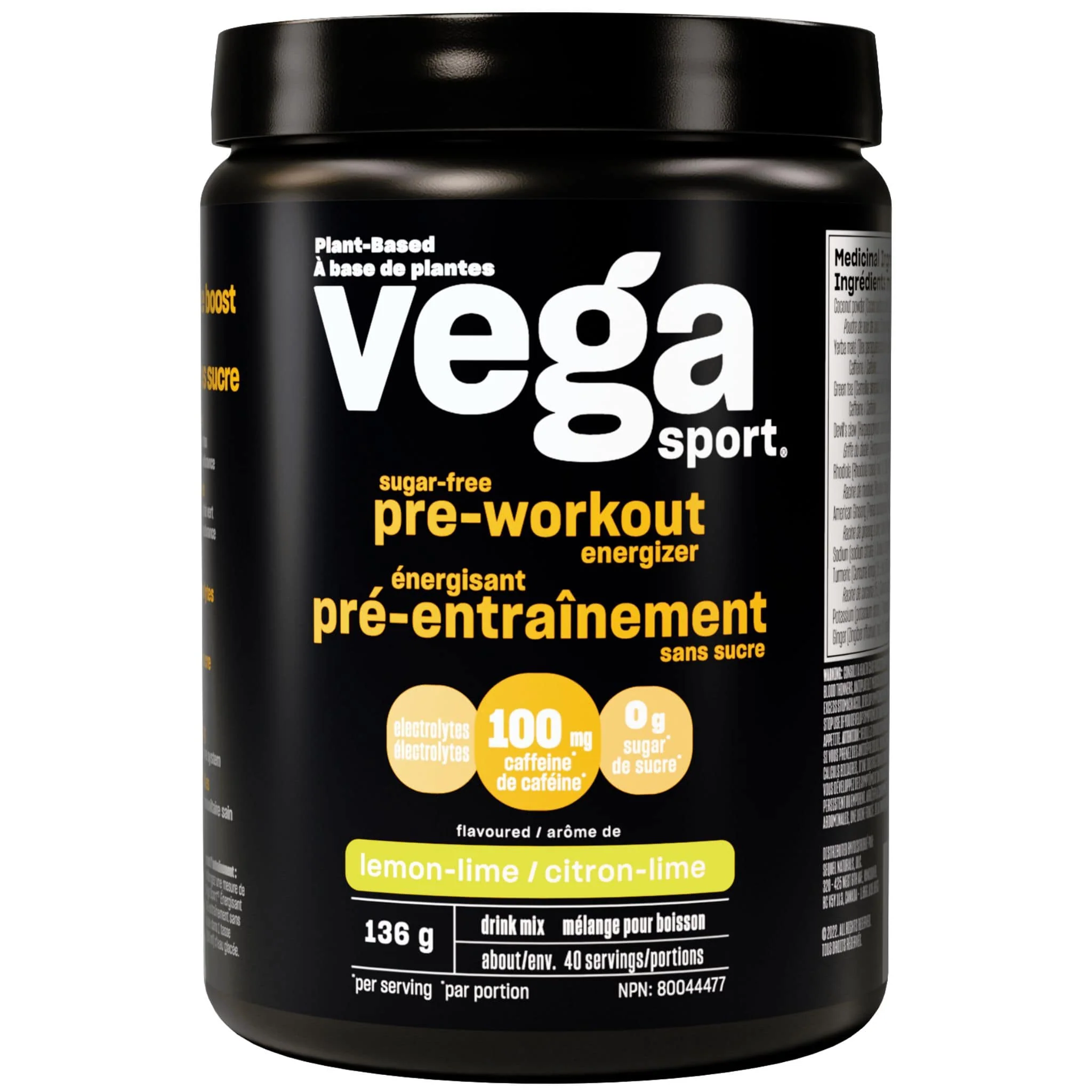 Vega Sport Sugar-Free Pre-Workout Energizer with 100mg Caffeine and Electrolytes, 128g - Image 2