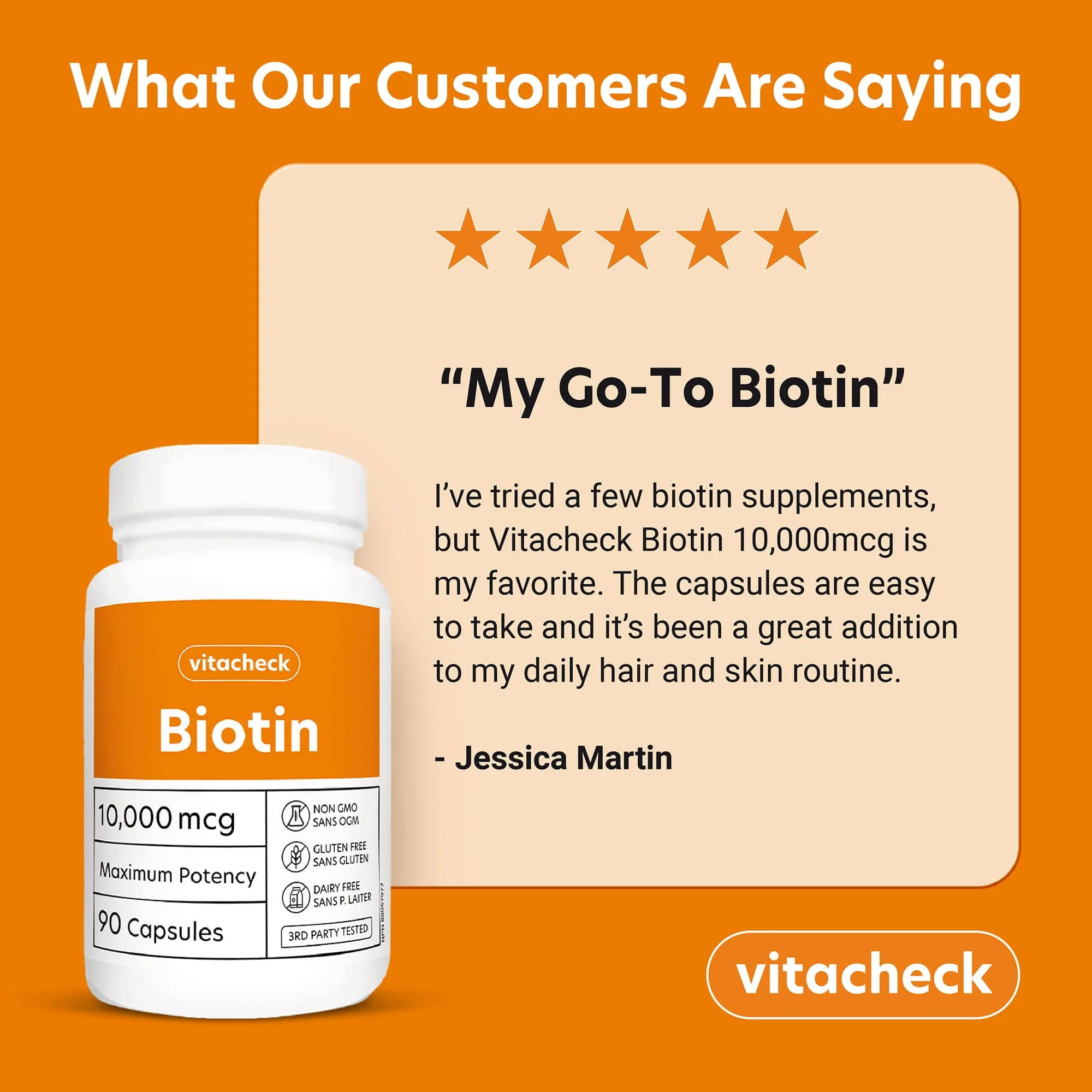 Vitacheck Biotin Extra Strength 10,000mcg, Supports Healthy Hair, Radiant Skin, 90 Vegetable Capsules CLEARANCE 25% Off Expiry 6/28 Final Sale - Image 3