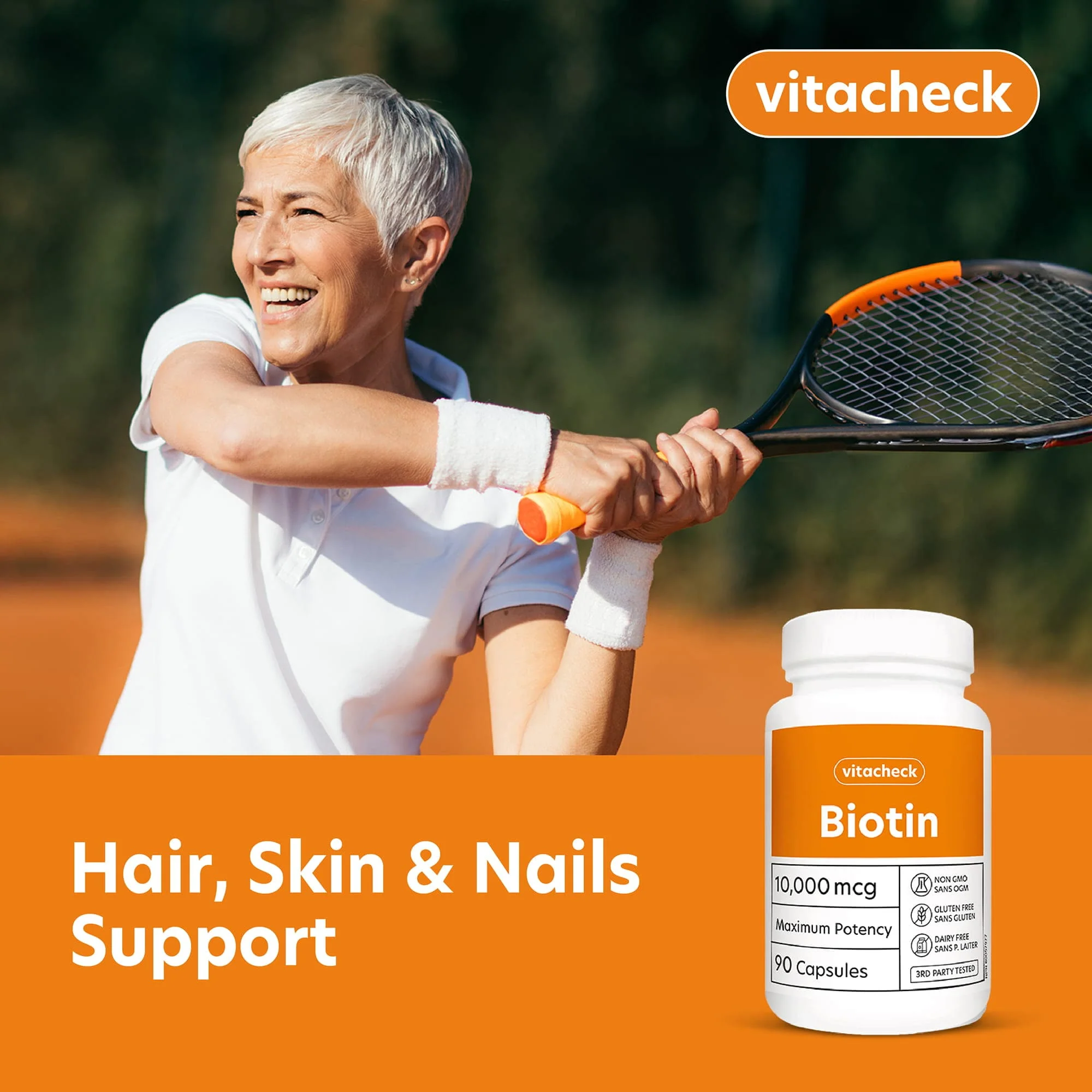 Vitacheck Biotin Extra Strength 10,000mcg, Supports Healthy Hair, Radiant Skin, 90 Vegetable Capsules CLEARANCE 25% Off Expiry 6/28 Final Sale - Image 4