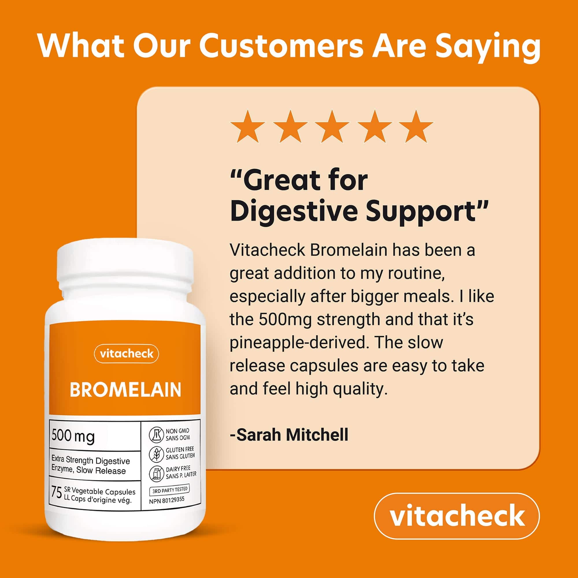 Vitacheck Bromelain 500mg Extra Strength, 2400 GDU/g, Digestive Enzyme From Pineapple, 75 Slow Release Vegetable Capsules CLEARANCE 25% Off Exp 9/28 Final Sale - Image 6