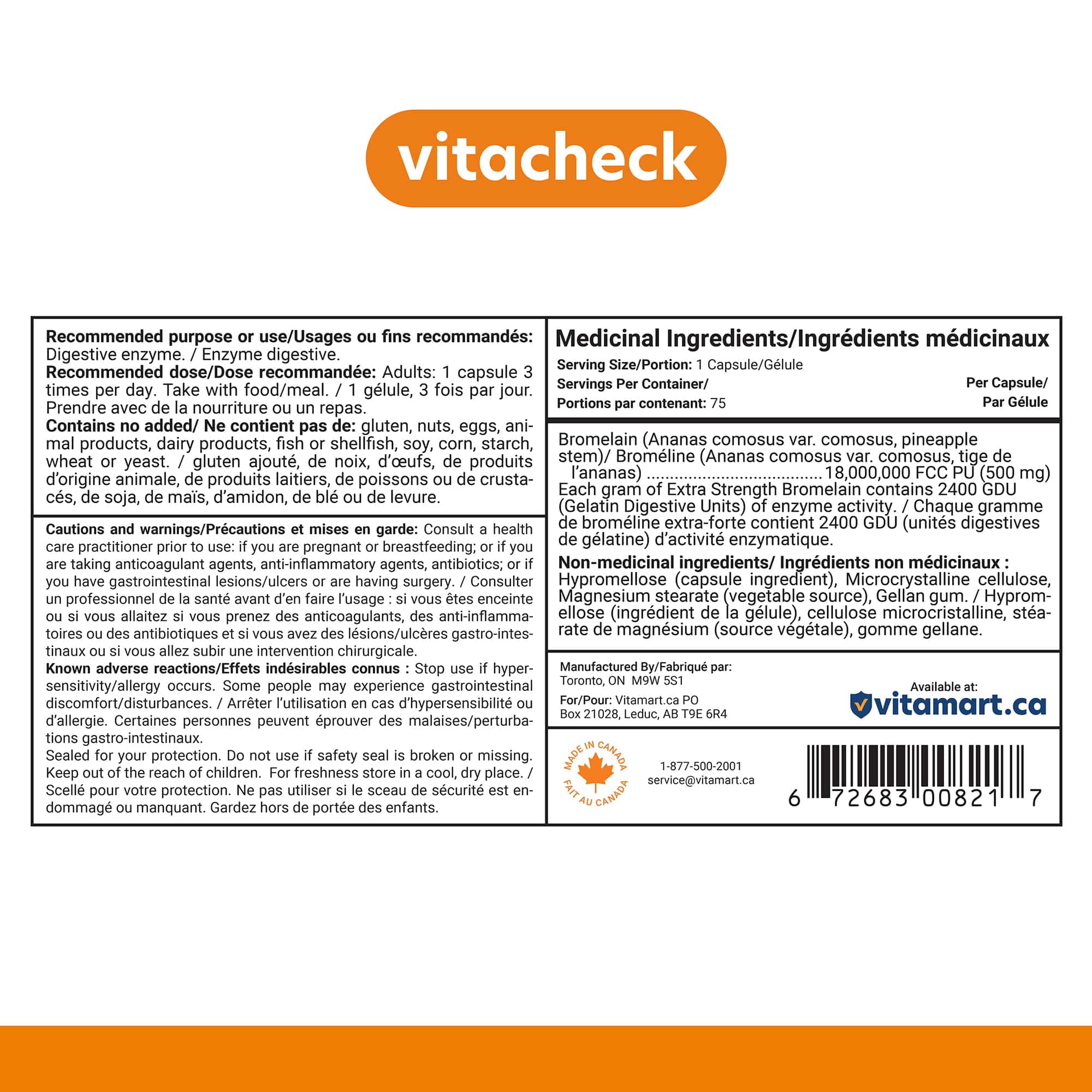 Vitacheck Bromelain 500mg Extra Strength, 2400 GDU/g, Digestive Enzyme From Pineapple, 75 Slow Release Vegetable Capsules CLEARANCE 25% Off Exp 9/28 Final Sale - Image 9