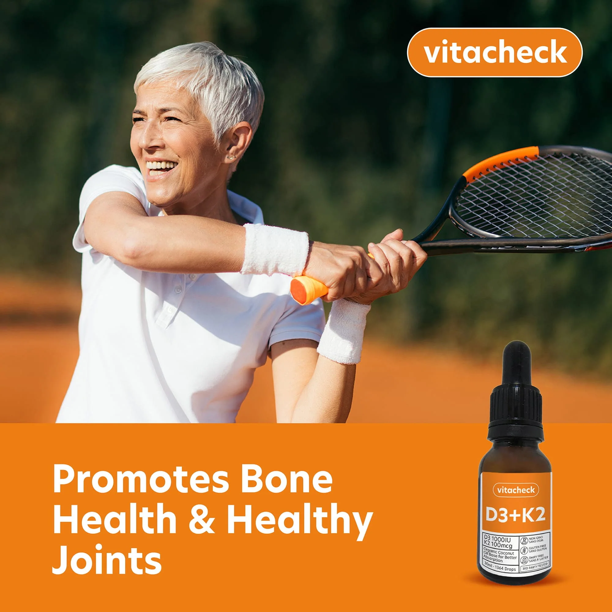 Vitacheck Vitamin D3 + K2 Liquid Drops in Organic MCT Oil, Vitamin D3 1000IU and K2 100IU, 1364 Drops, 30ml - Image 5