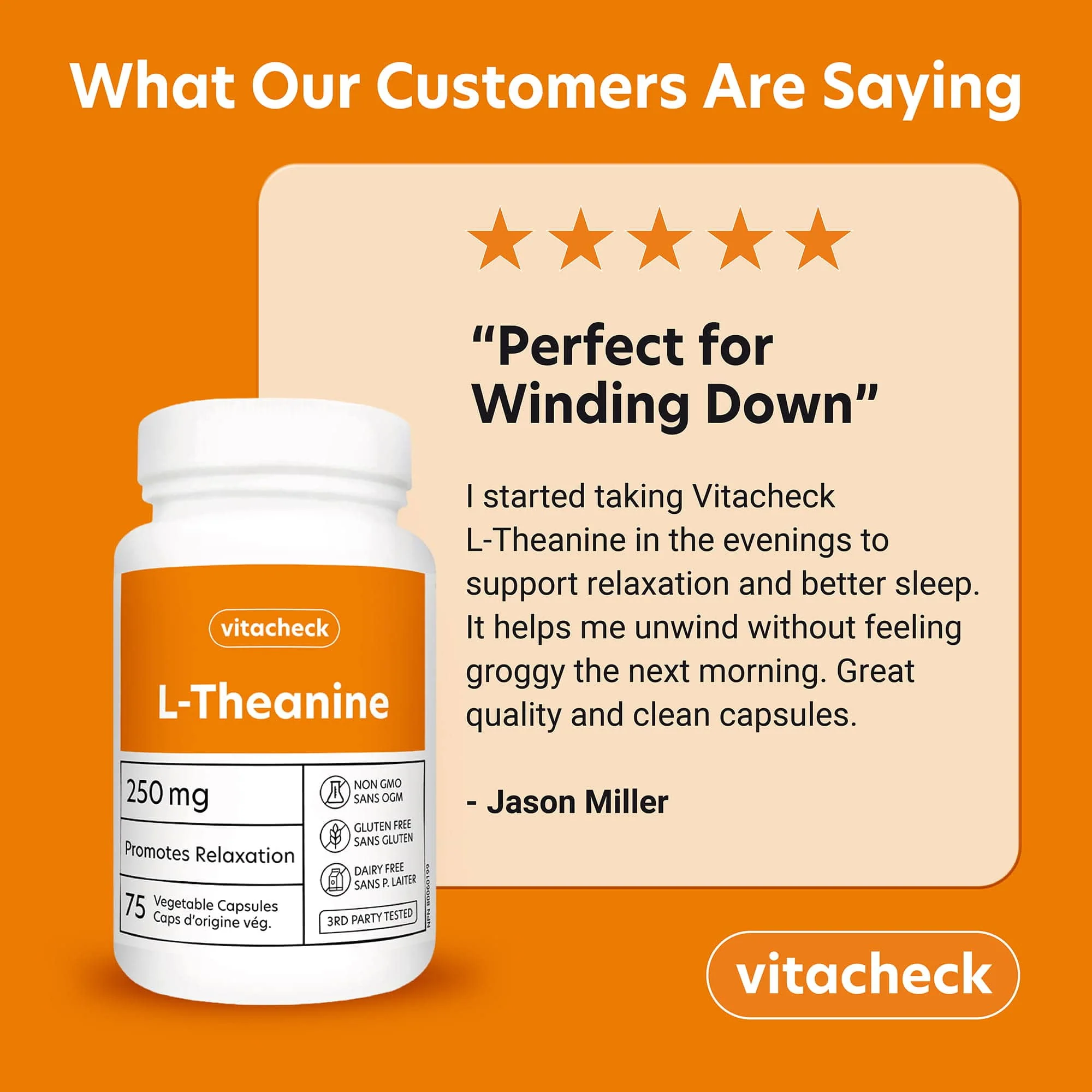 Vitacheck L-Theanine 250mg, Supports Relaxation, Restful Sleep, Non-Drowsy, Enhance Mood, Concentration and Focus, 75 Vegetable Capsules CLEARANCE 30% Off Expiry 3/28 Final Sale - Image 3