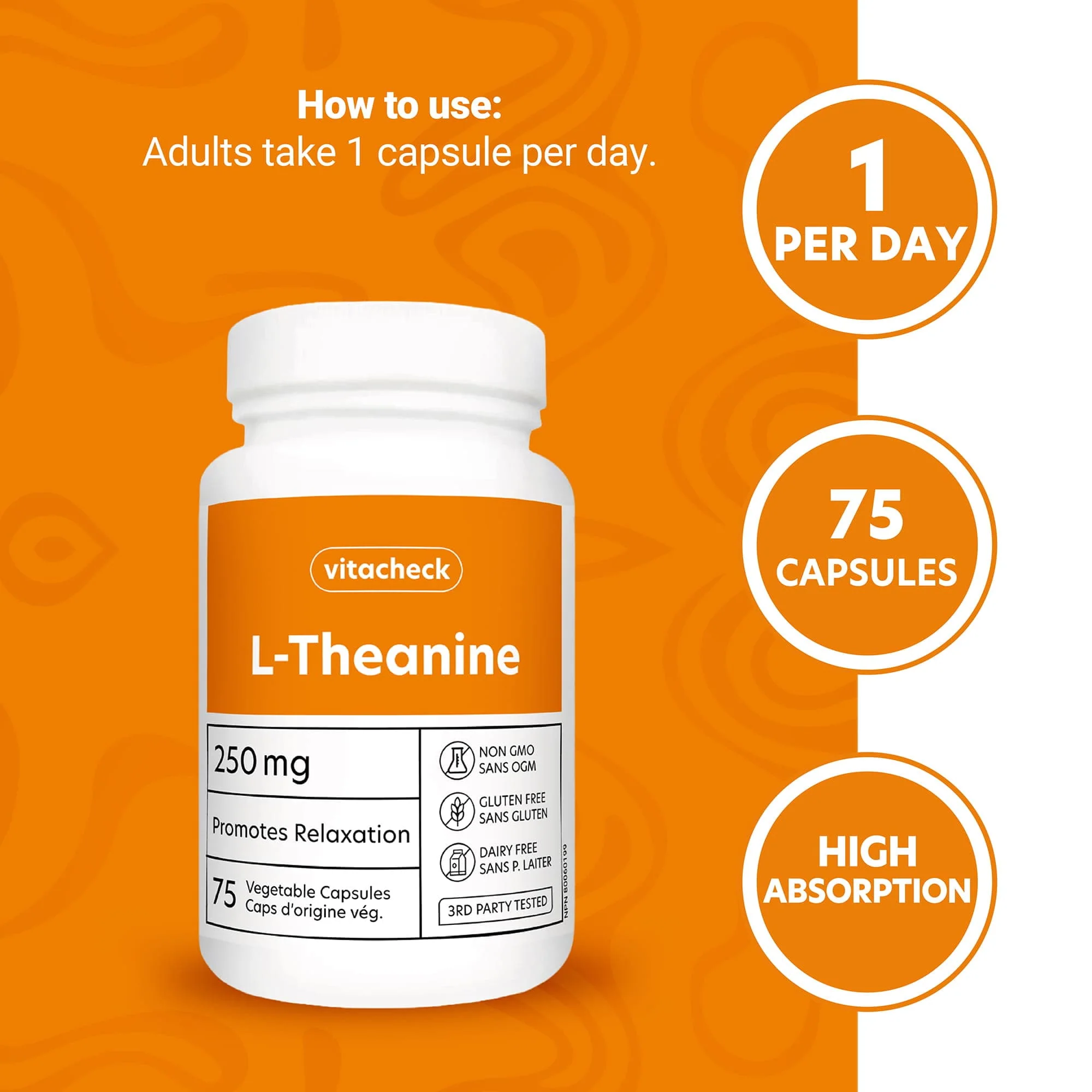 Vitacheck L-Theanine 250mg, Supports Relaxation, Restful Sleep, Non-Drowsy, Enhance Mood, Concentration and Focus, 75 Vegetable Capsules CLEARANCE 30% Off Expiry 3/28 Final Sale - Image 5