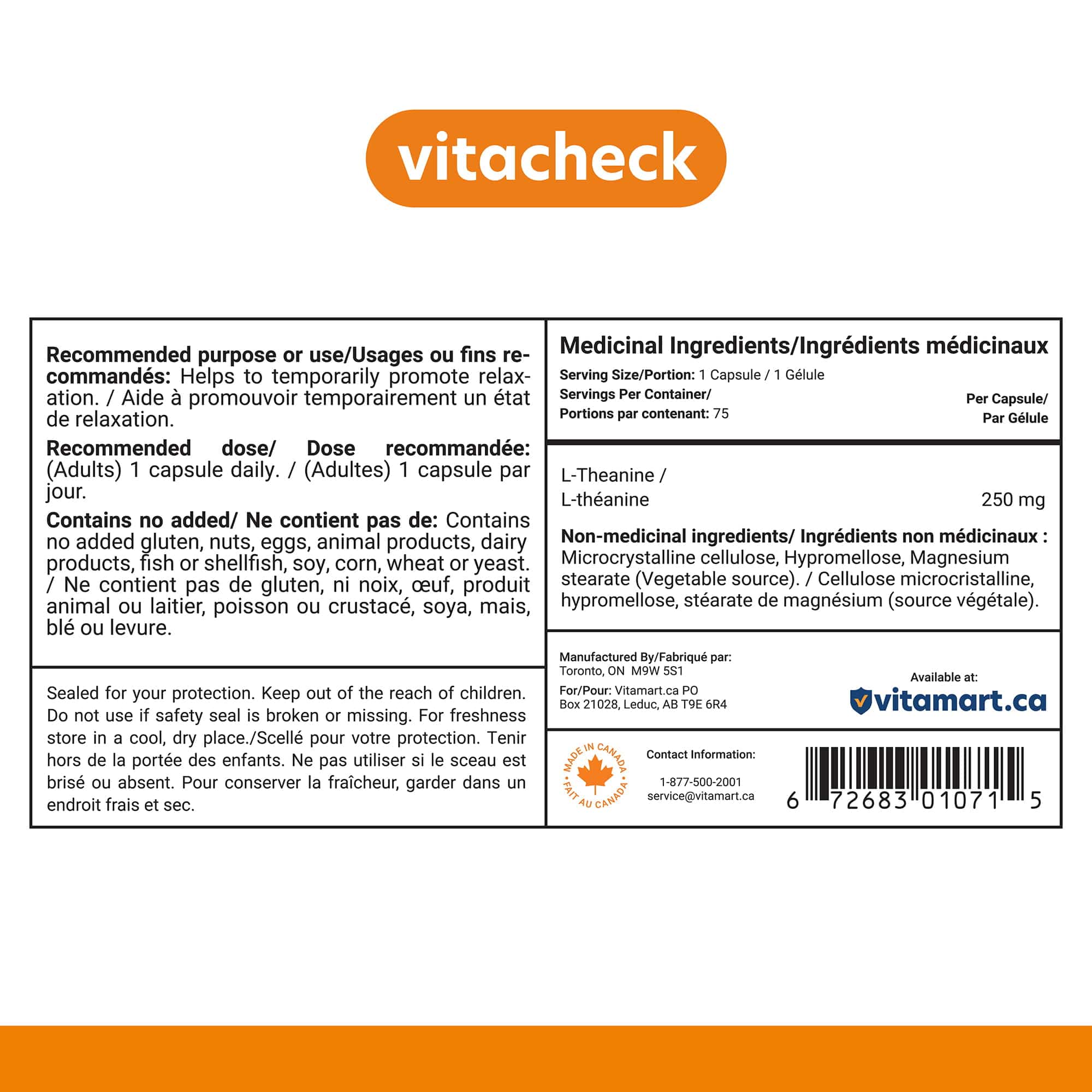 Vitacheck L-Theanine 250mg, Supports Relaxation, Restful Sleep, Non-Drowsy, Enhance Mood, Concentration and Focus, 75 Vegetable Capsules CLEARANCE 30% Off Expiry 3/28 Final Sale - Image 9