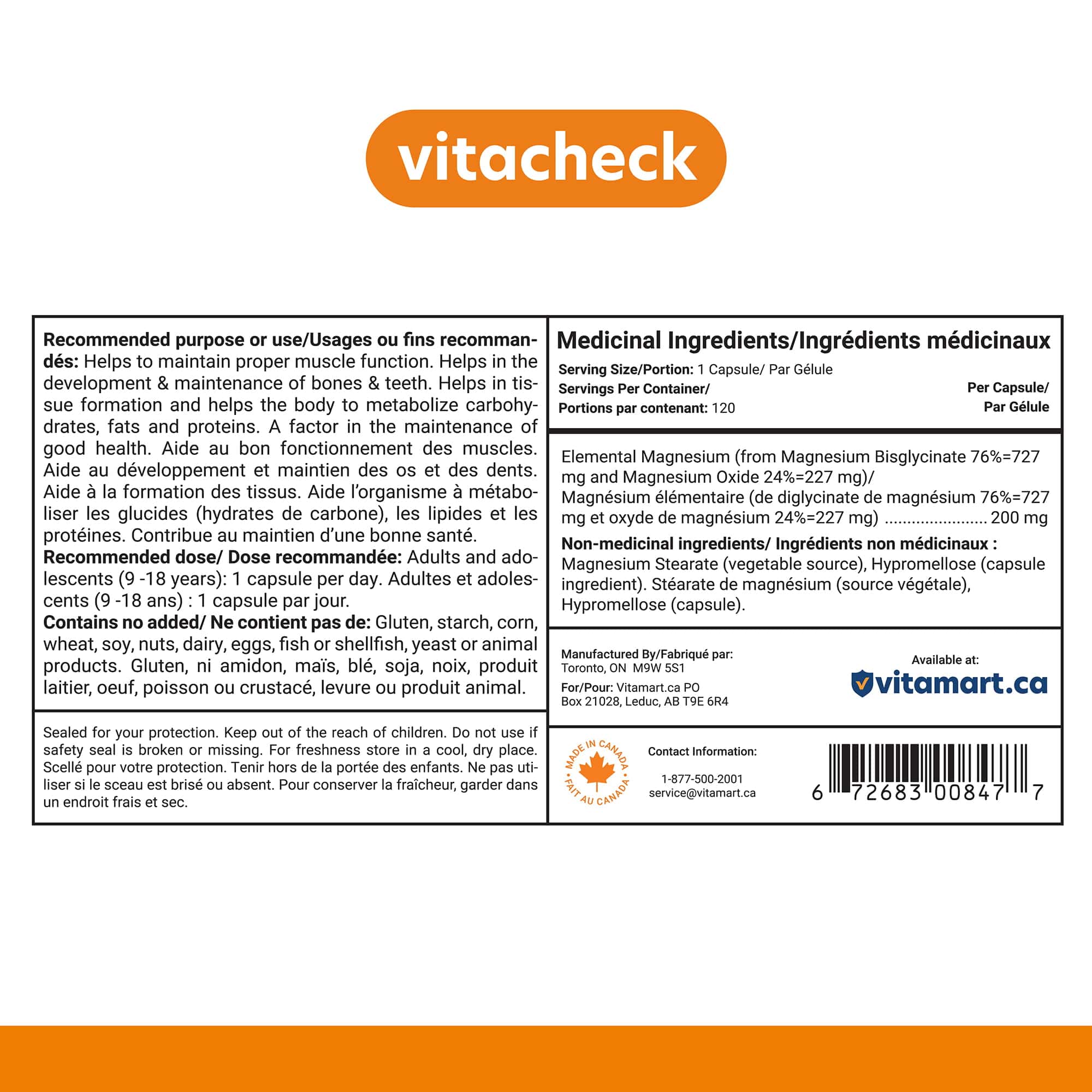 Vitacheck Magnesium Bisglycinate 200mg, Pure Elemental Magnesium, Highly Absorbable, Gentle On Bowels, Sleep Support, Muscle Recovery, Bone Health, 120 Vegetable Capsules - Image 9