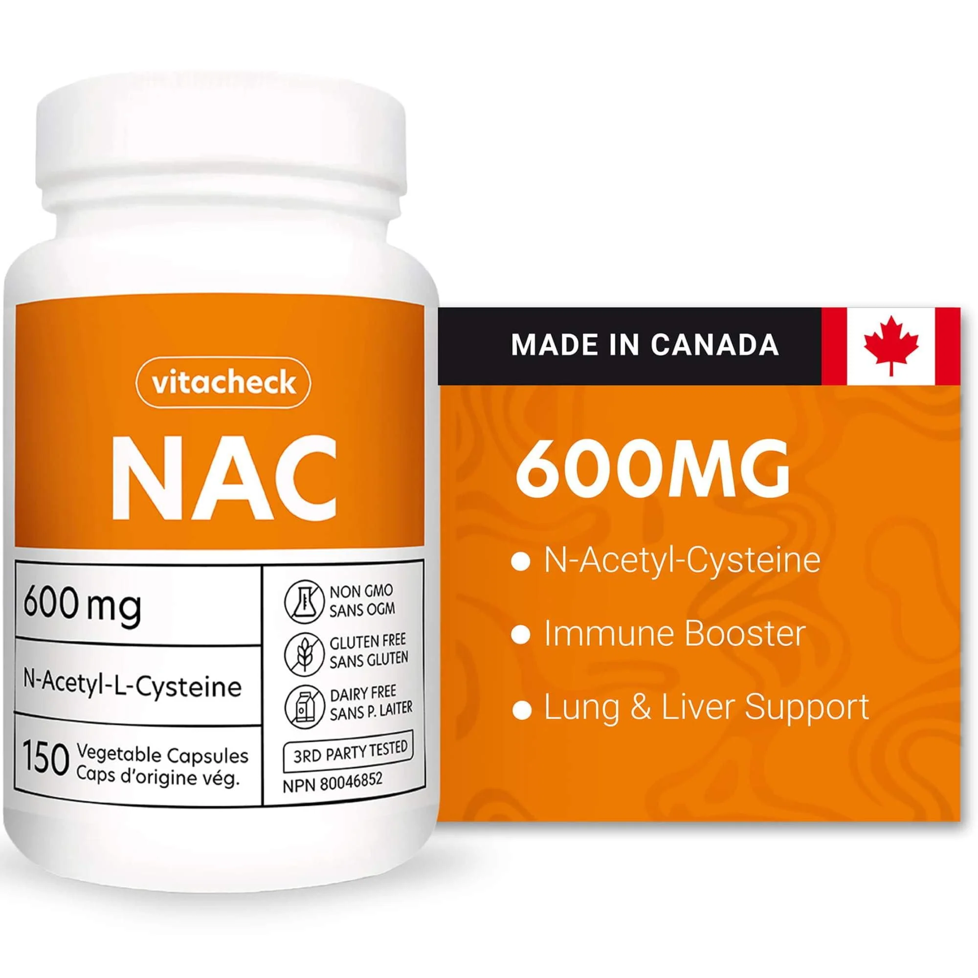Vitacheck NAC 600mg Capsules, N Acetyl L-Cysteine, Immune Health, Supports Lung and Liver Health, 150 Vegetable Capsules