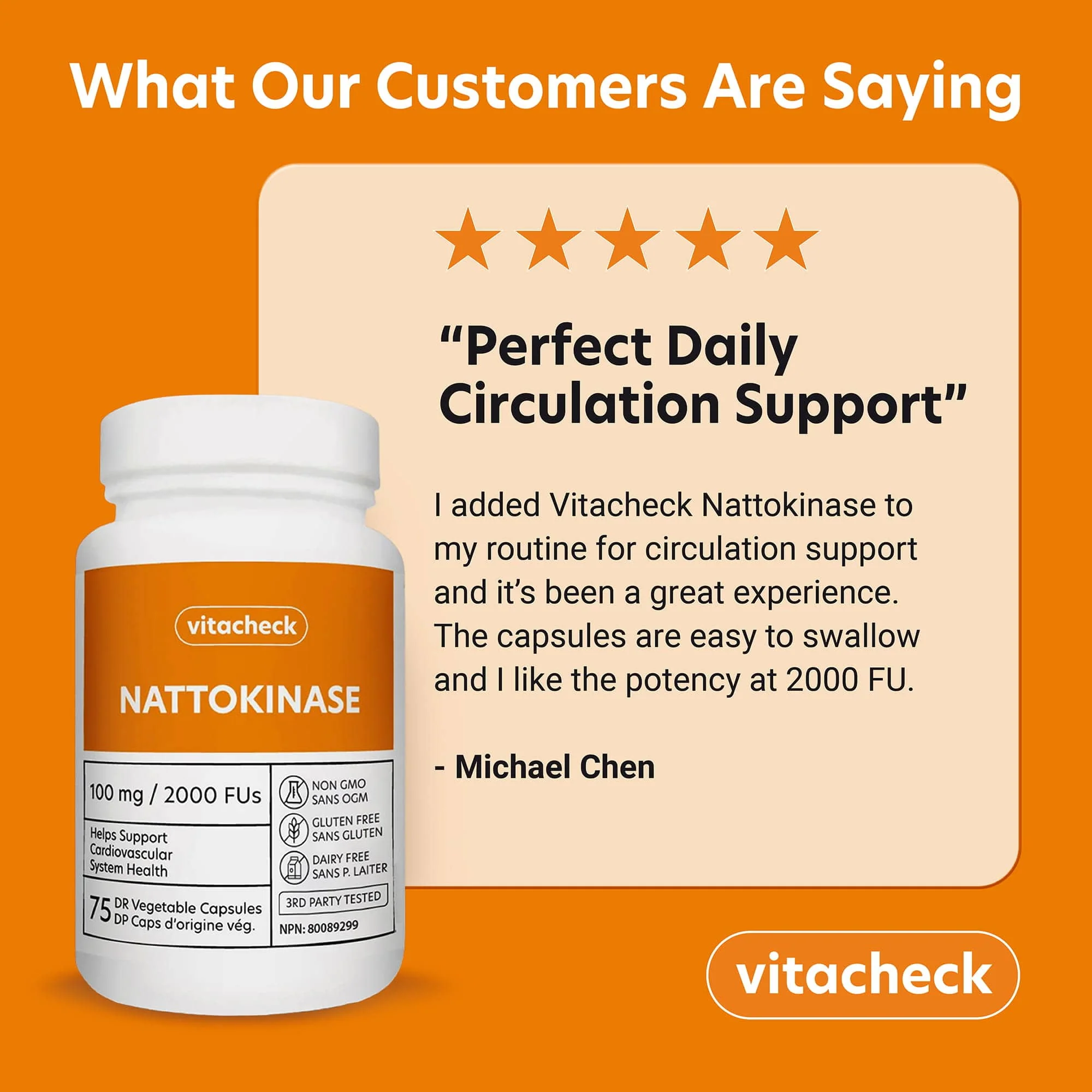 Vitacheck Nattokinase 100mg, 2000 FUs, Natural Heart Health, Circulation and Blood Pressure Support, 75 Delayed Release Capsules - Image 3