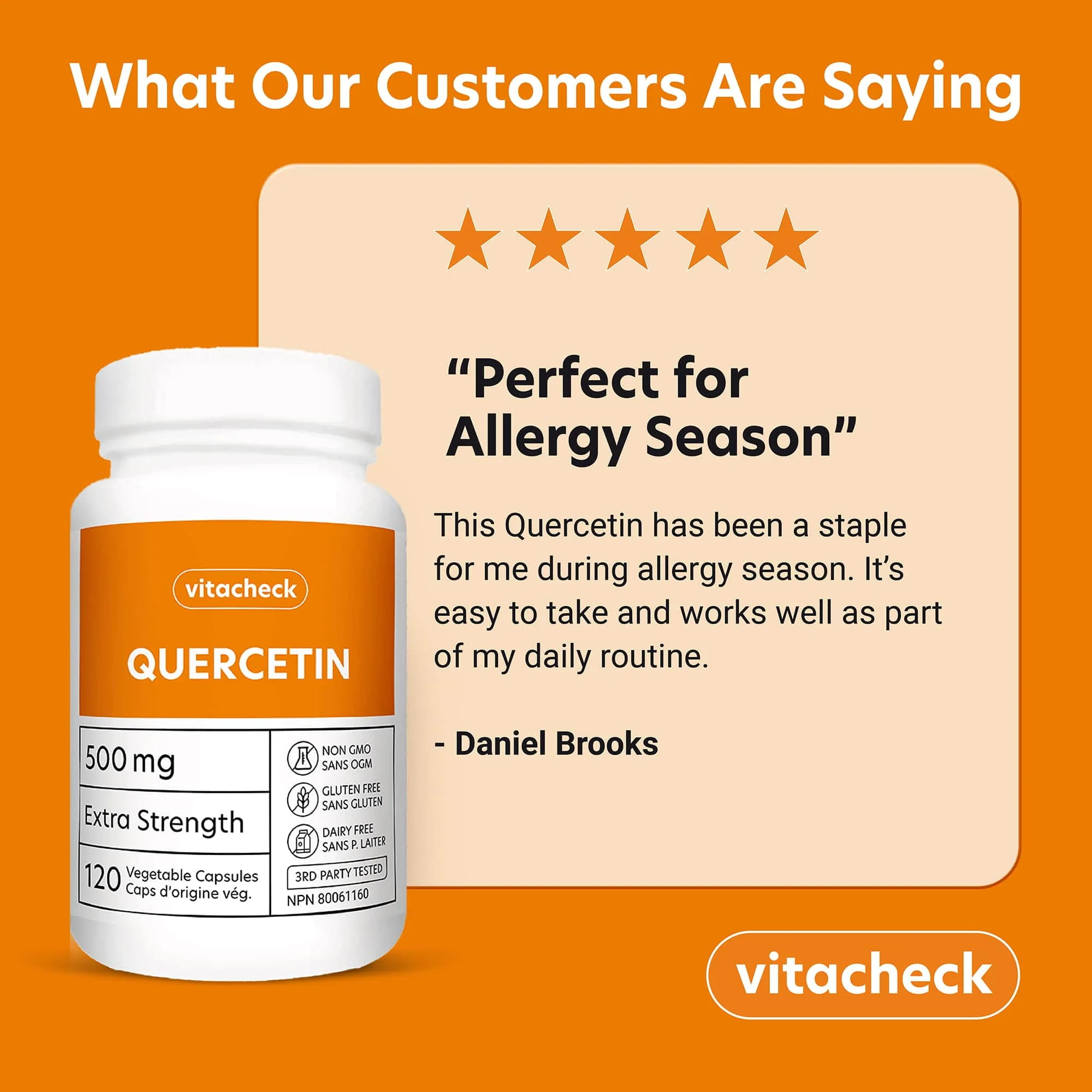 Vitacheck Quercetin 500mg Extra Strength, Immune Health, Seasonal Allergy Relief, Cellular Health, 120 Vegetable Capsules - Image 3