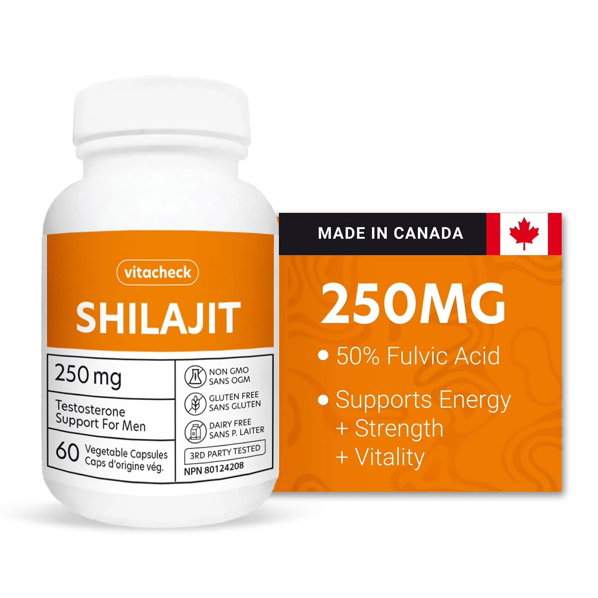 Vitacheck Shilajit 250mg, 50% Fulvic Acid, Natural Testosterone Booster for Men, Supports Energy, Strength and Hormonal Balance, 60 Vegetable Capsules CLEARANCE 25% Off Exp 6/28 Final Sale