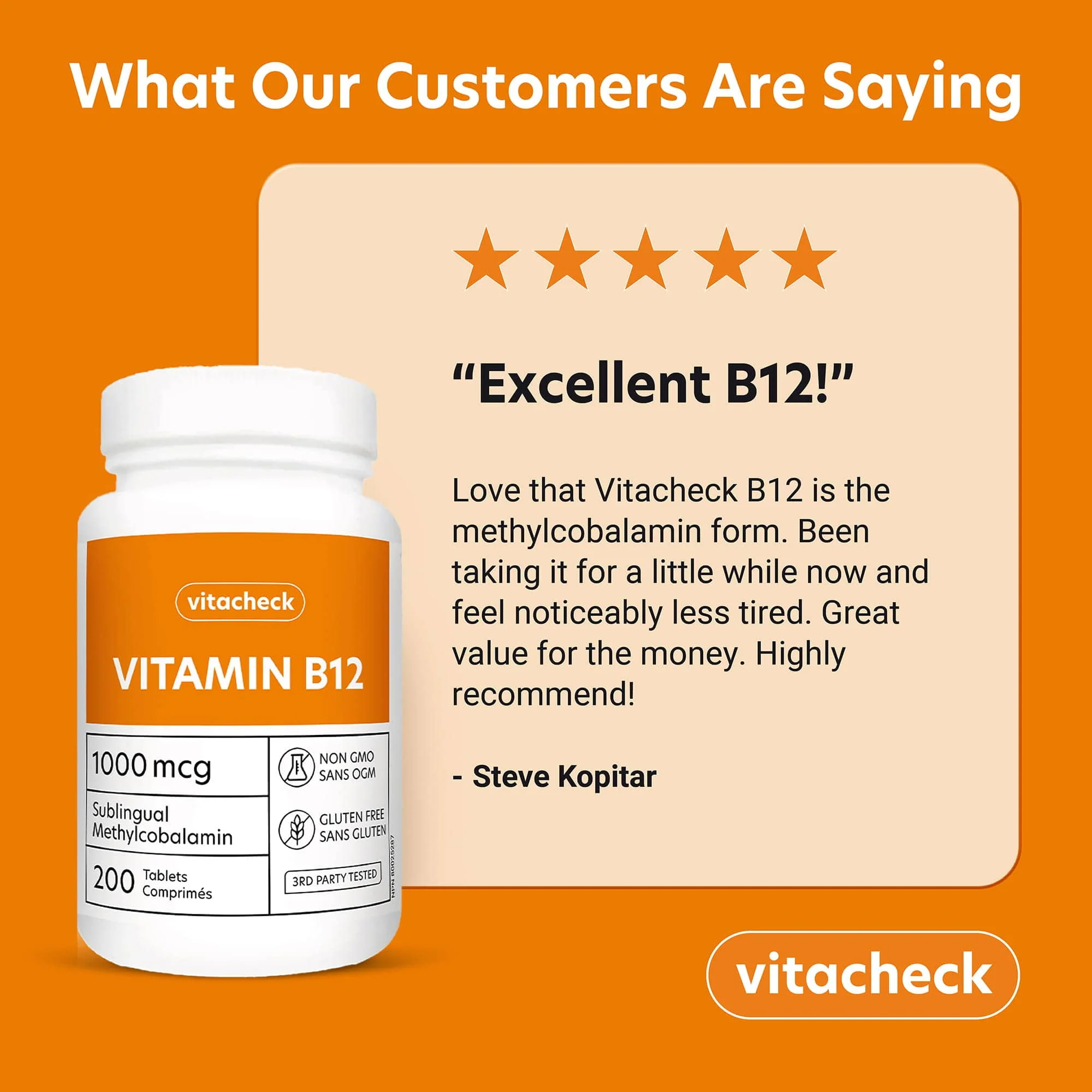 Vitacheck Vitamin B12 1000mcg, Sublingual B12 Quick Dissolve Methylcobalamin, Supports Energy, Healthy Nerve and Blood Cells, 200 Sublingual Tablets - Image 3