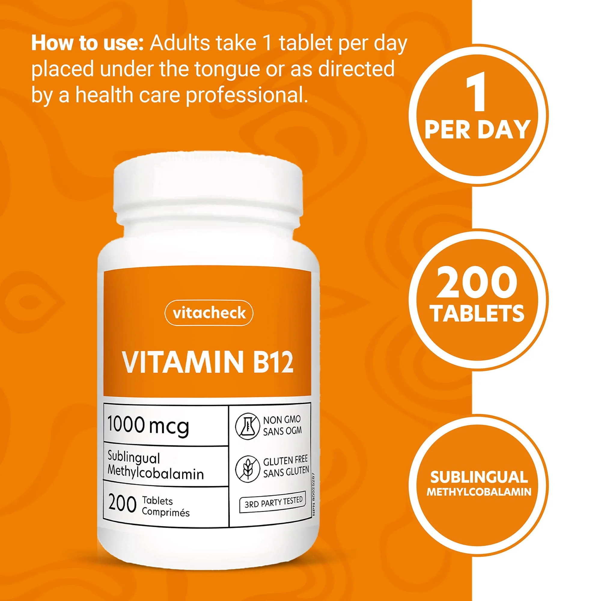 Vitacheck Vitamin B12 1000mcg, Sublingual B12 Quick Dissolve Methylcobalamin, Supports Energy, Healthy Nerve and Blood Cells, 200 Sublingual Tablets - Image 6