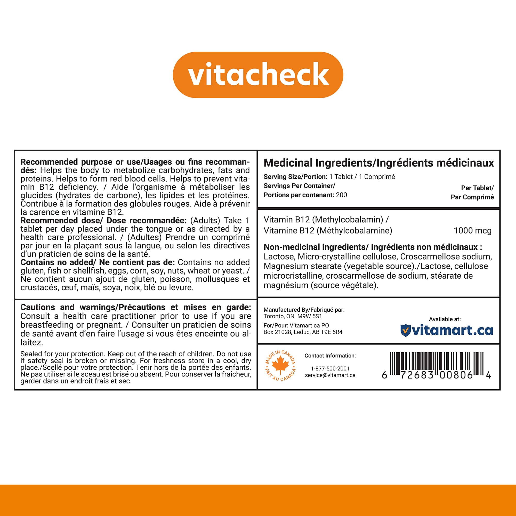 Vitacheck Vitamin B12 1000mcg, Sublingual B12 Quick Dissolve Methylcobalamin, Supports Energy, Healthy Nerve and Blood Cells, 200 Sublingual Tablets - Image 9