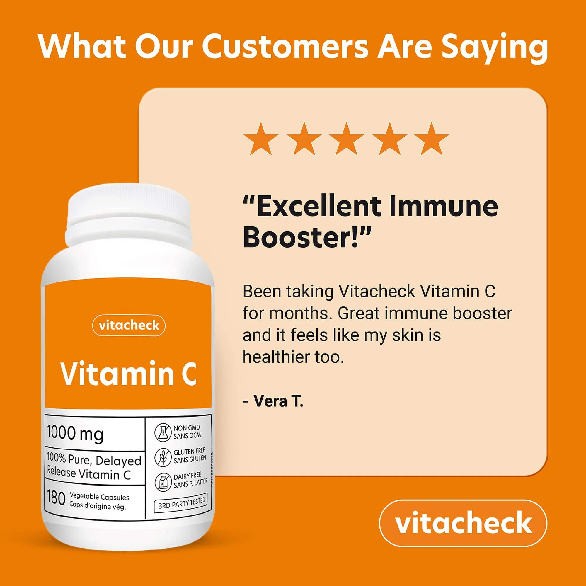 Vitacheck Vitamin C 1000mg Capsules, 100% Pure, Helps Boost Immune System and Skin Health, 180 Delayed Release Vegetable Capsules - Image 3