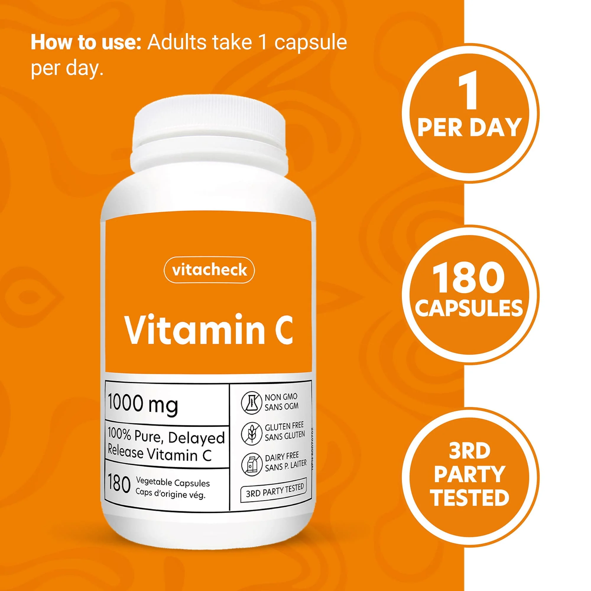 Vitacheck Vitamin C 1000mg Capsules, 100% Pure, Helps Boost Immune System and Skin Health, 180 Delayed Release Vegetable Capsules - Image 6