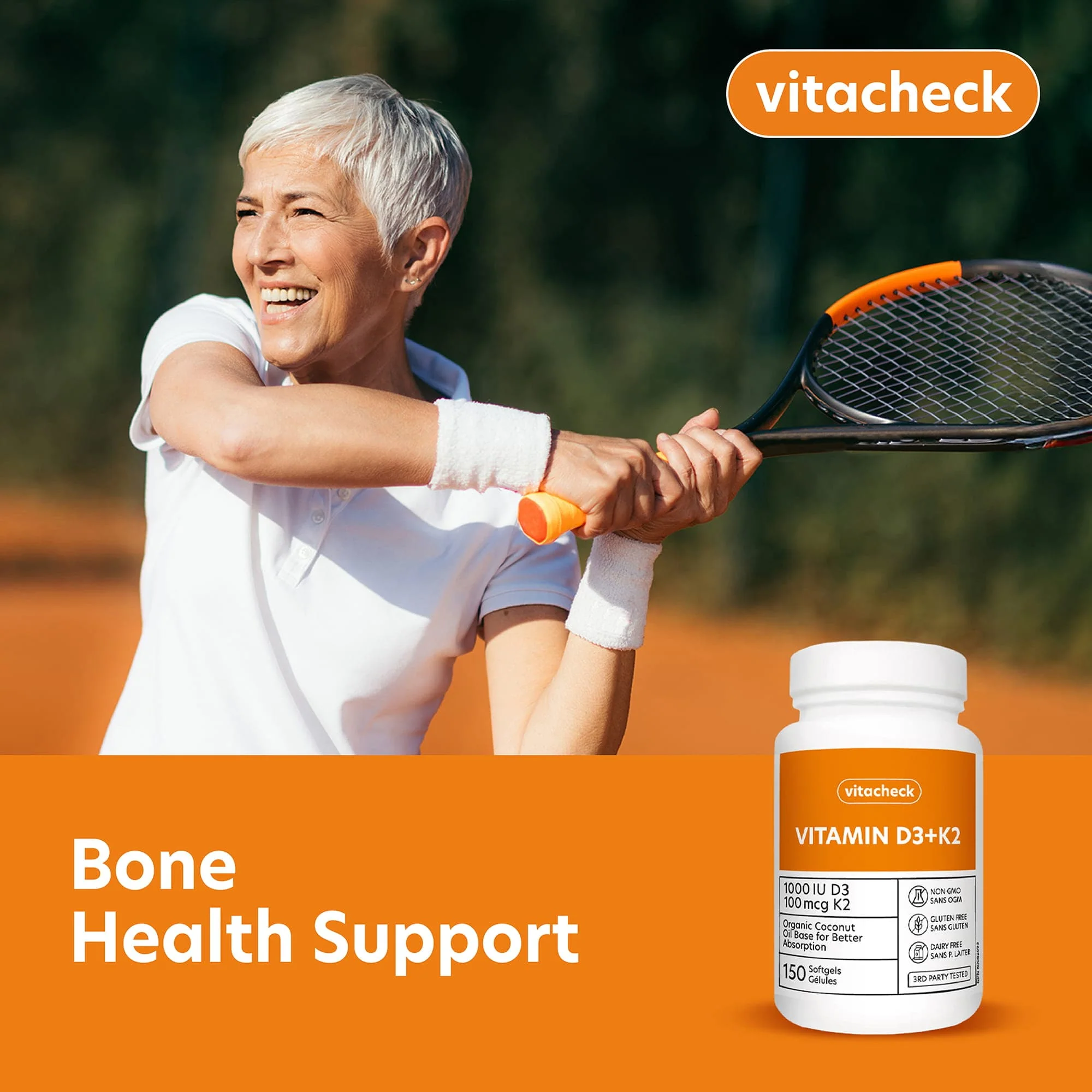 Vitacheck Vitamin D3+K2 Softgels, 1000IU D3 and 100mcg K2, In Organic Coconut Oil for Better Absorption, Supports Bone and Heart Health, 150 Softgels - Image 5
