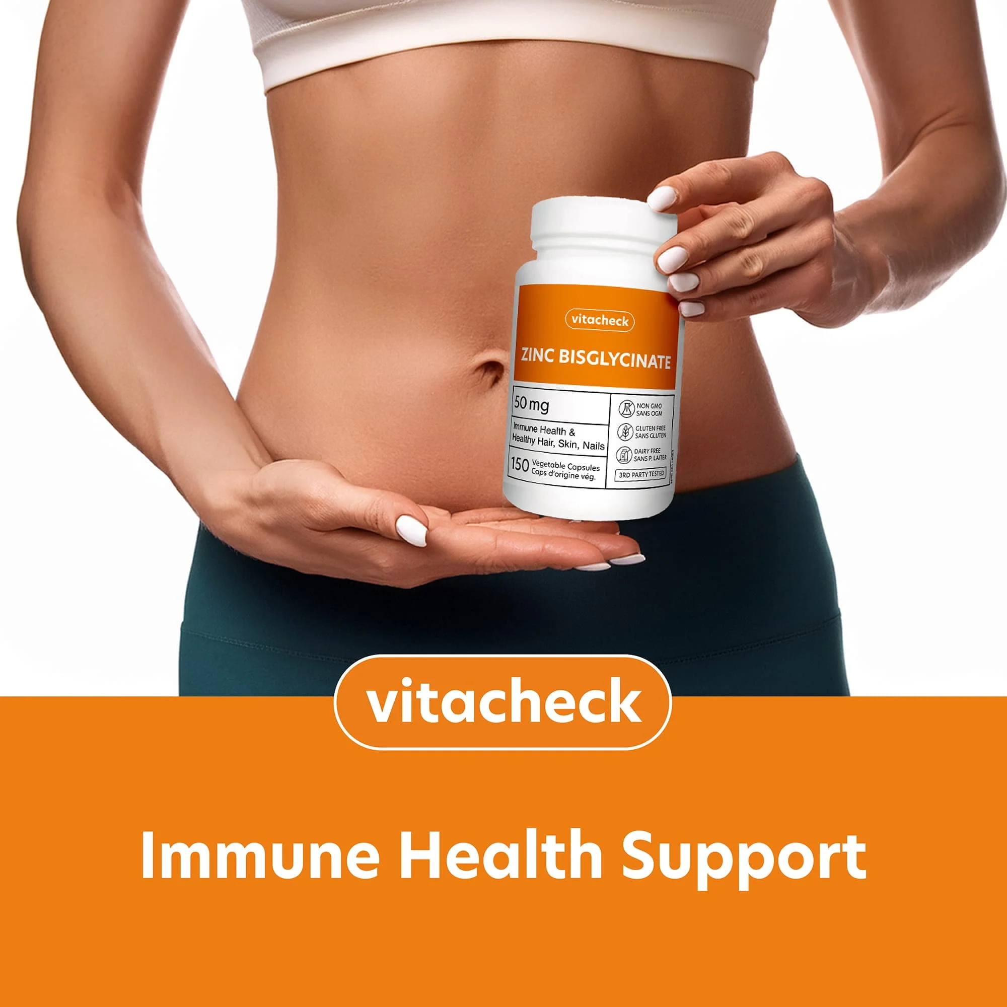 Vitacheck Zinc Bisglycinate 50mg, Chelated, Supports Immune Health, Skin, Hair and Wound Healing, 150 Vegetable Capsules CLEARANCE 25% Off Exp 5/28 Final Sale - Image 2