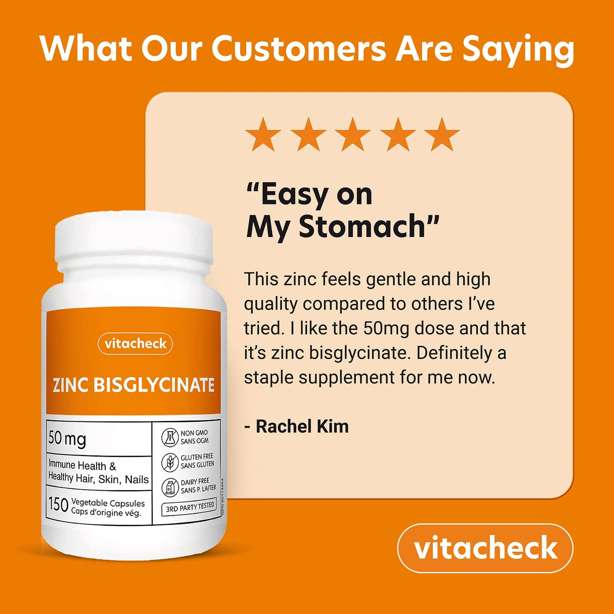 Vitacheck Zinc Bisglycinate 50mg, Chelated, Supports Immune Health, Skin, Hair and Wound Healing, 150 Vegetable Capsules CLEARANCE 25% Off Exp 5/28 Final Sale - Image 7