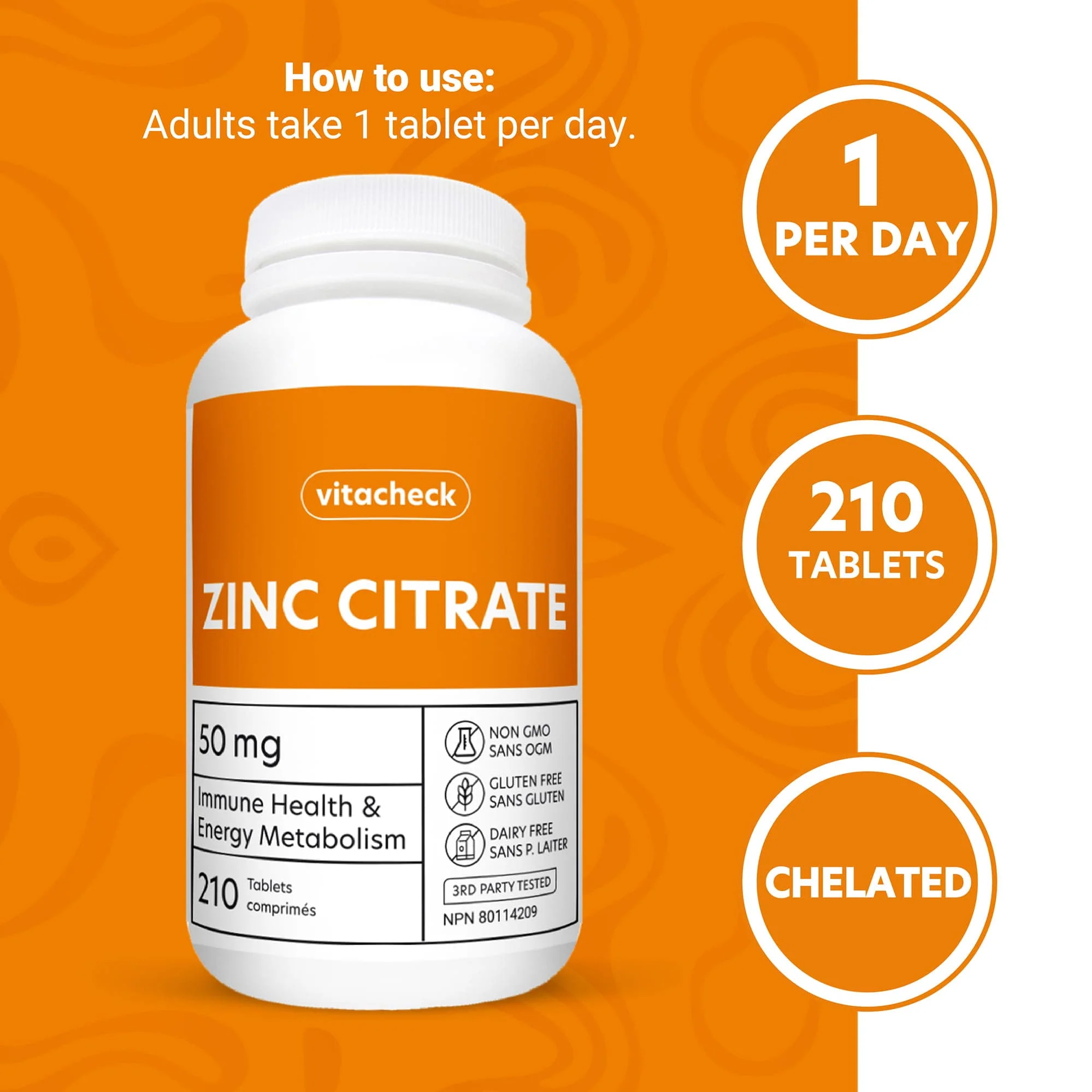 Vitacheck Zinc Citrate 50mg, Chelated, Supports Immune and Skin Health, 210 Tablets CLEARANCE 25% Off, Expiry 4/28 Final Sale - Image 3