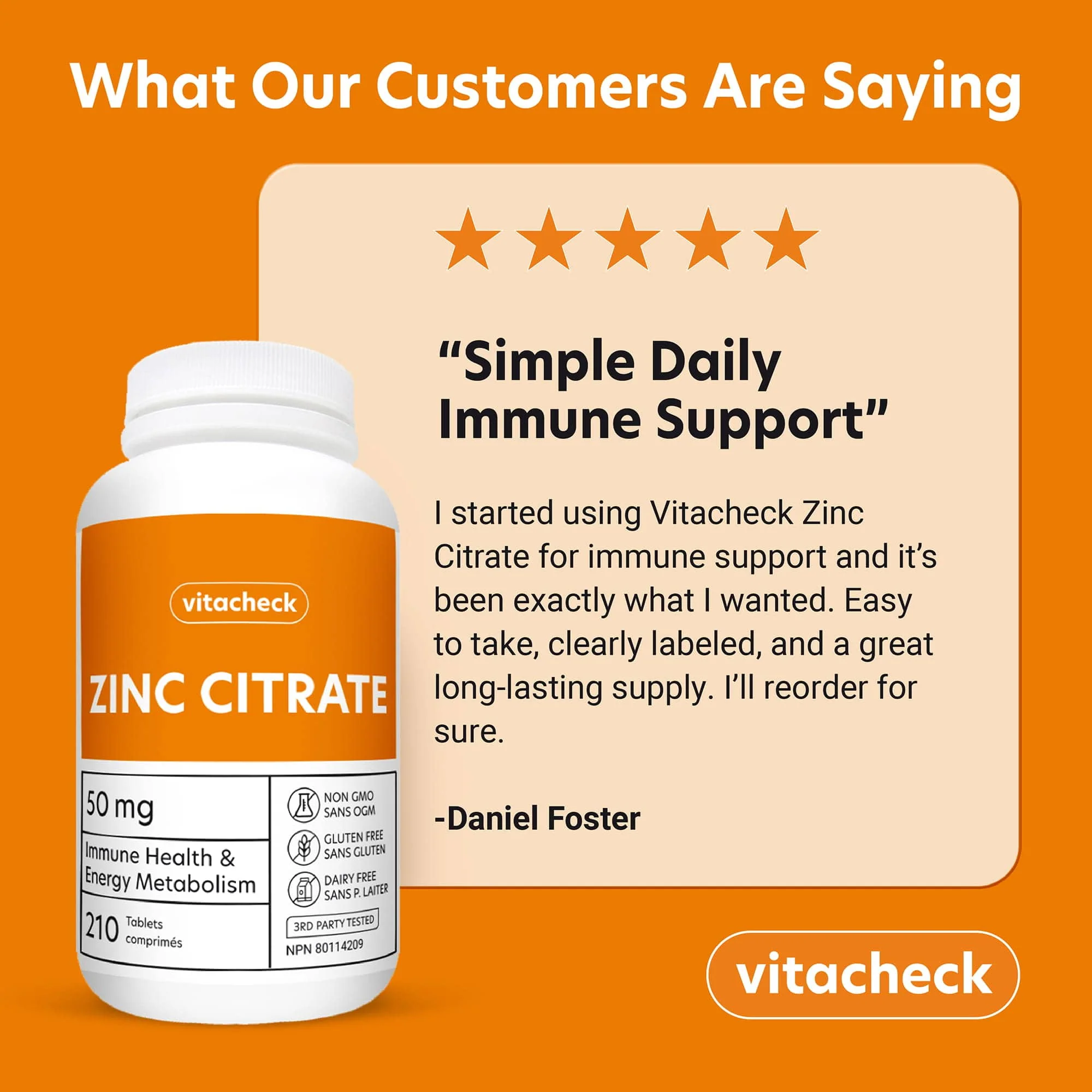 Vitacheck Zinc Citrate 50mg, Chelated, Supports Immune and Skin Health, 210 Tablets CLEARANCE 25% Off, Expiry 4/28 Final Sale - Image 6