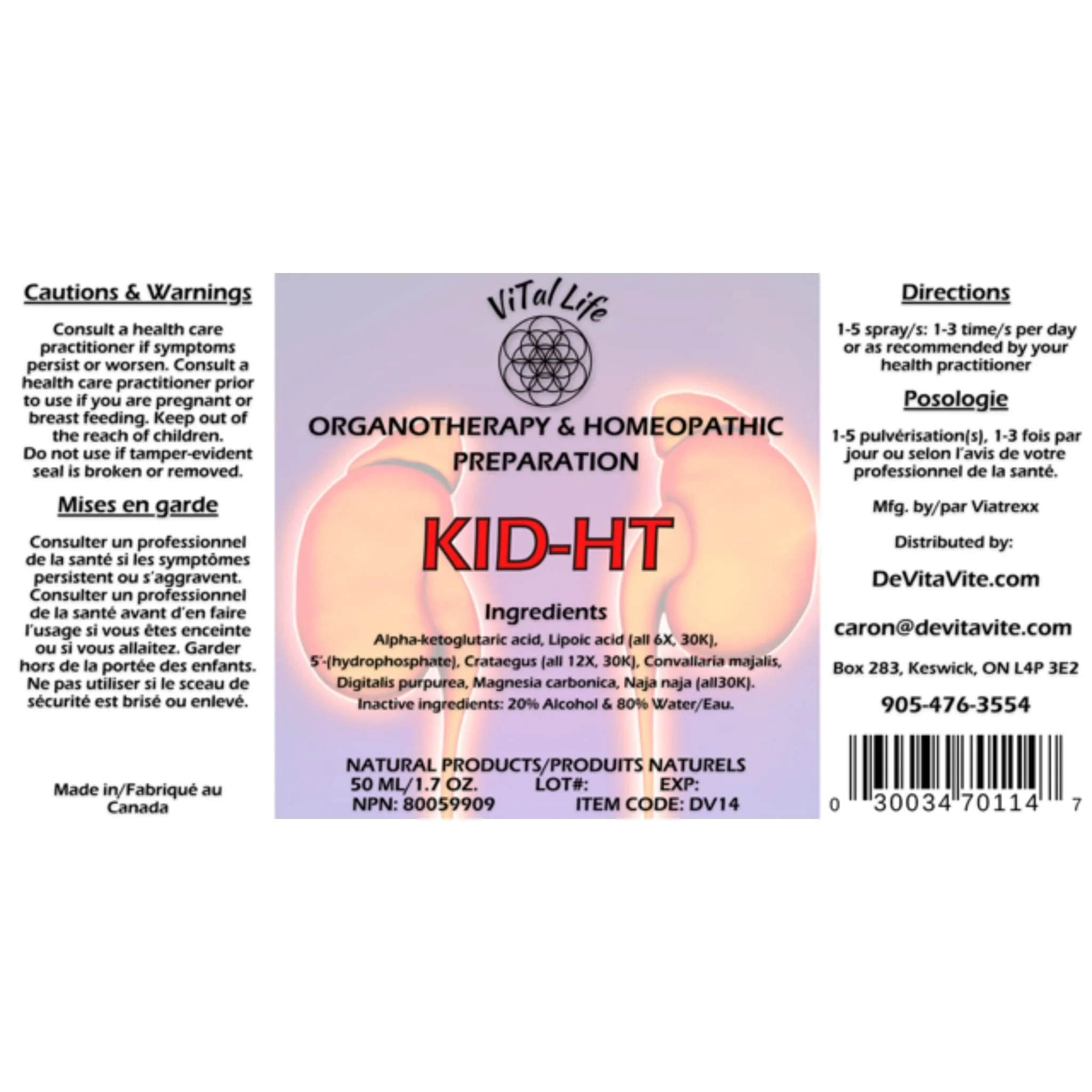 Vital Life Ki-HT, Homeopathic Tincture for Cardiovascular and Kidney Health Support, 50ml - Image 2