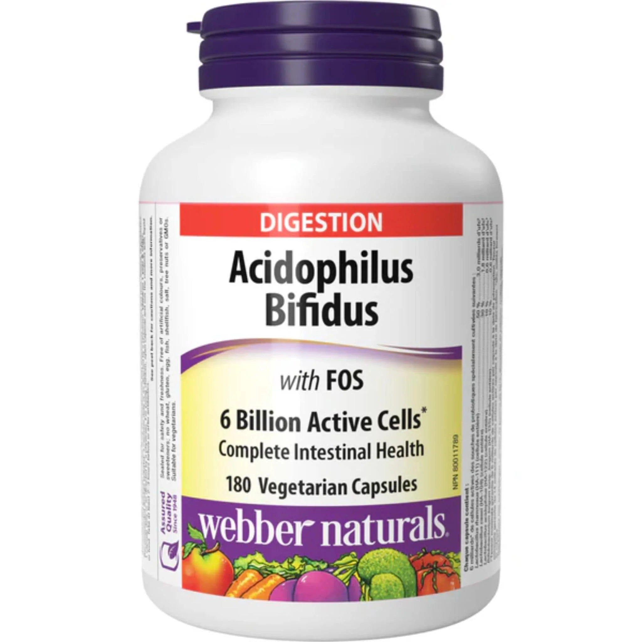 Webber Naturals Acidophilus with Bifidus & FOS, 6 Billion Active Cells, 180 Vegetarian Capsules