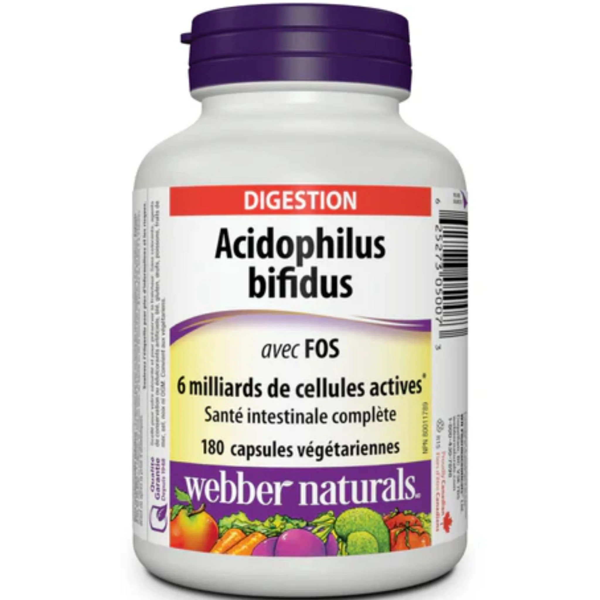 Webber Naturals Acidophilus with Bifidus & FOS, 6 Billion Active Cells, 180 Vegetarian Capsules - Image 2