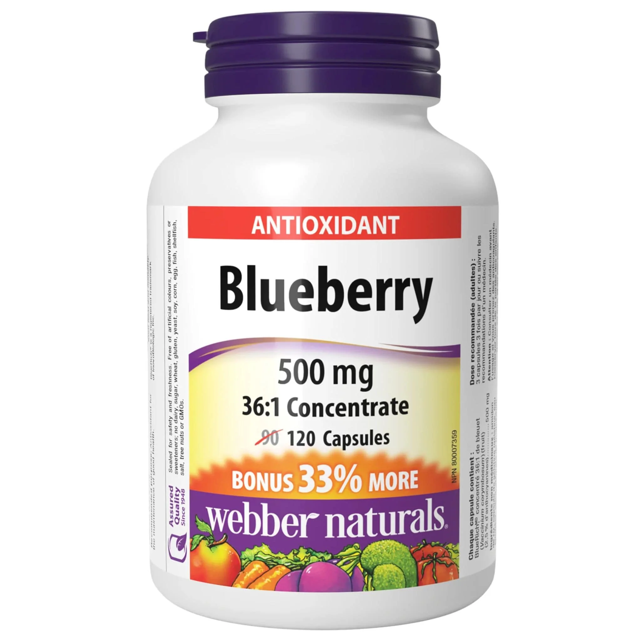 Webber Naturals Blueberry 500mg, Antioxidant Support, 120 Capsules