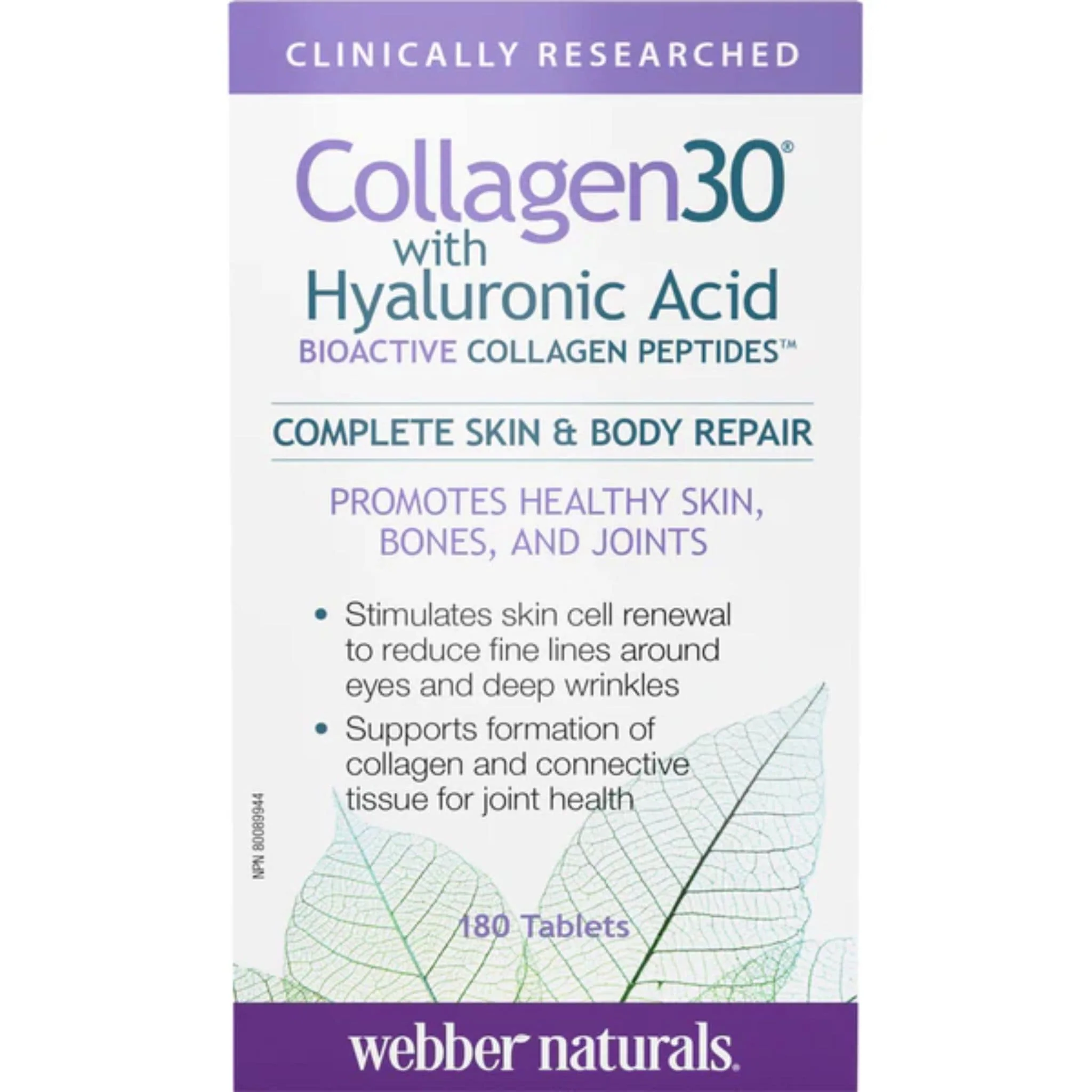 Webber Naturals Collagen30 with Hyaluronic Acid, 180 Tablets