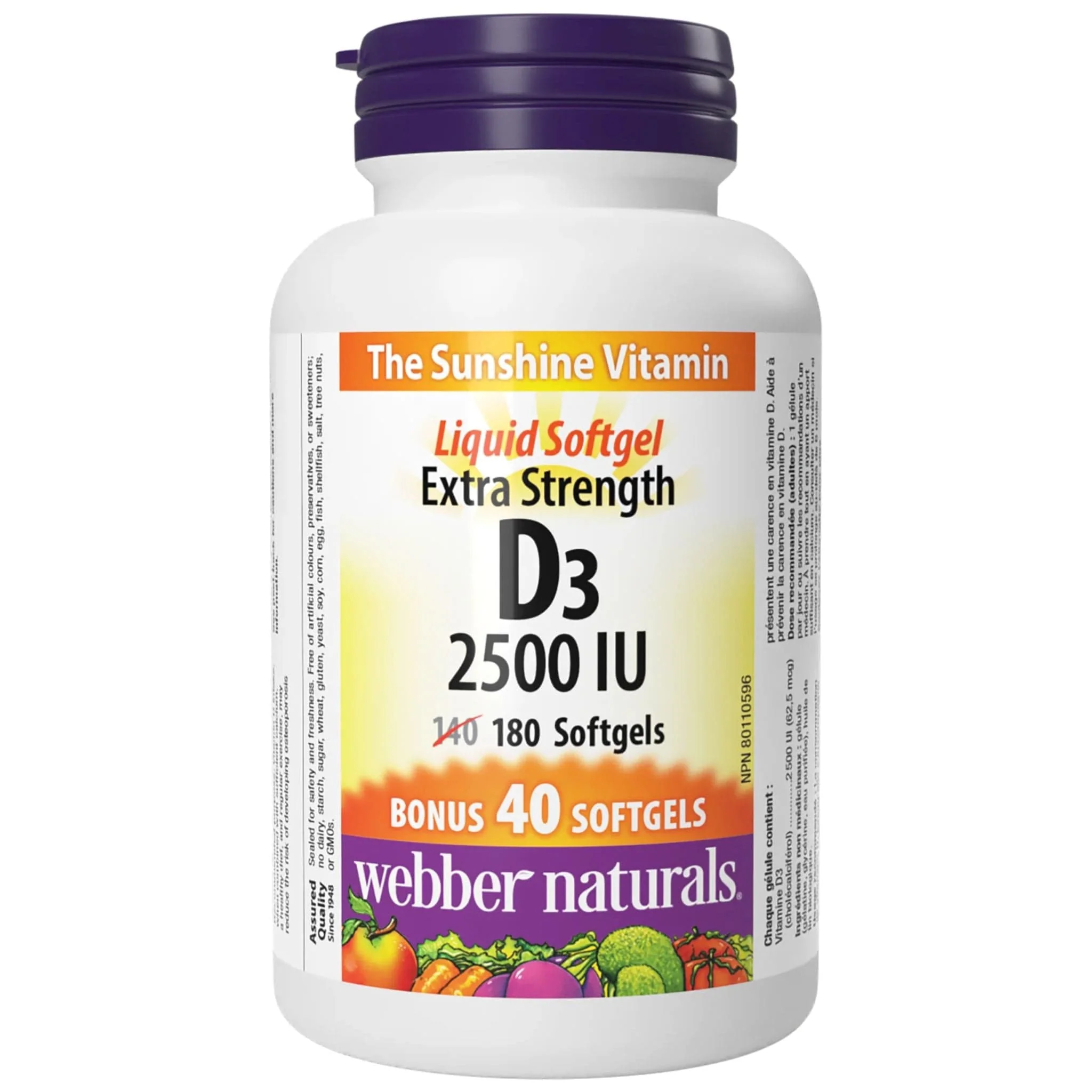 Webber Naturals Extra Strength Vitamin D3 2500IU, 180 Softgels