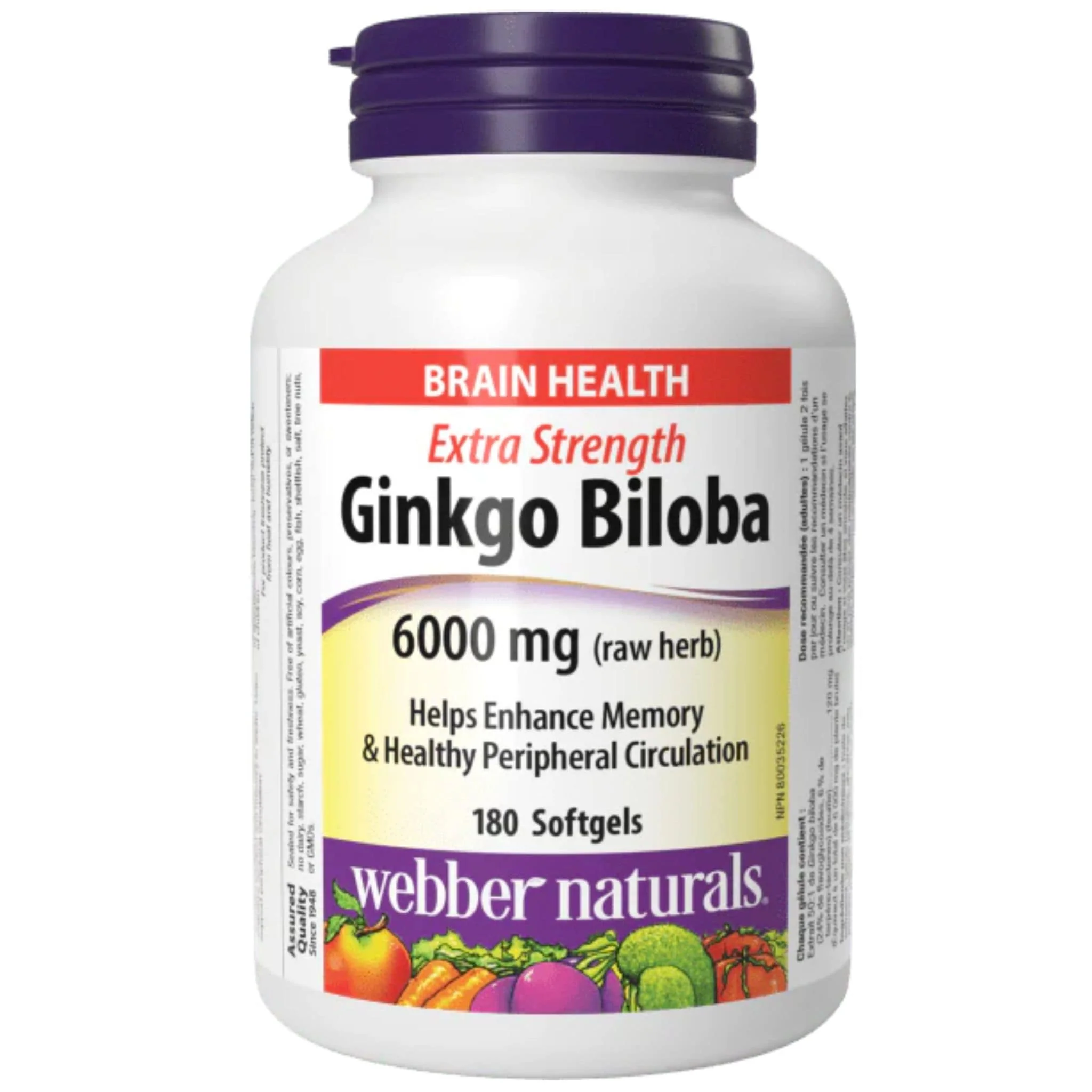 Webber Naturals Ginkgo Biloba 6000mg, Extra Strength, Supports Memory and Cognition, 180 Softgels
