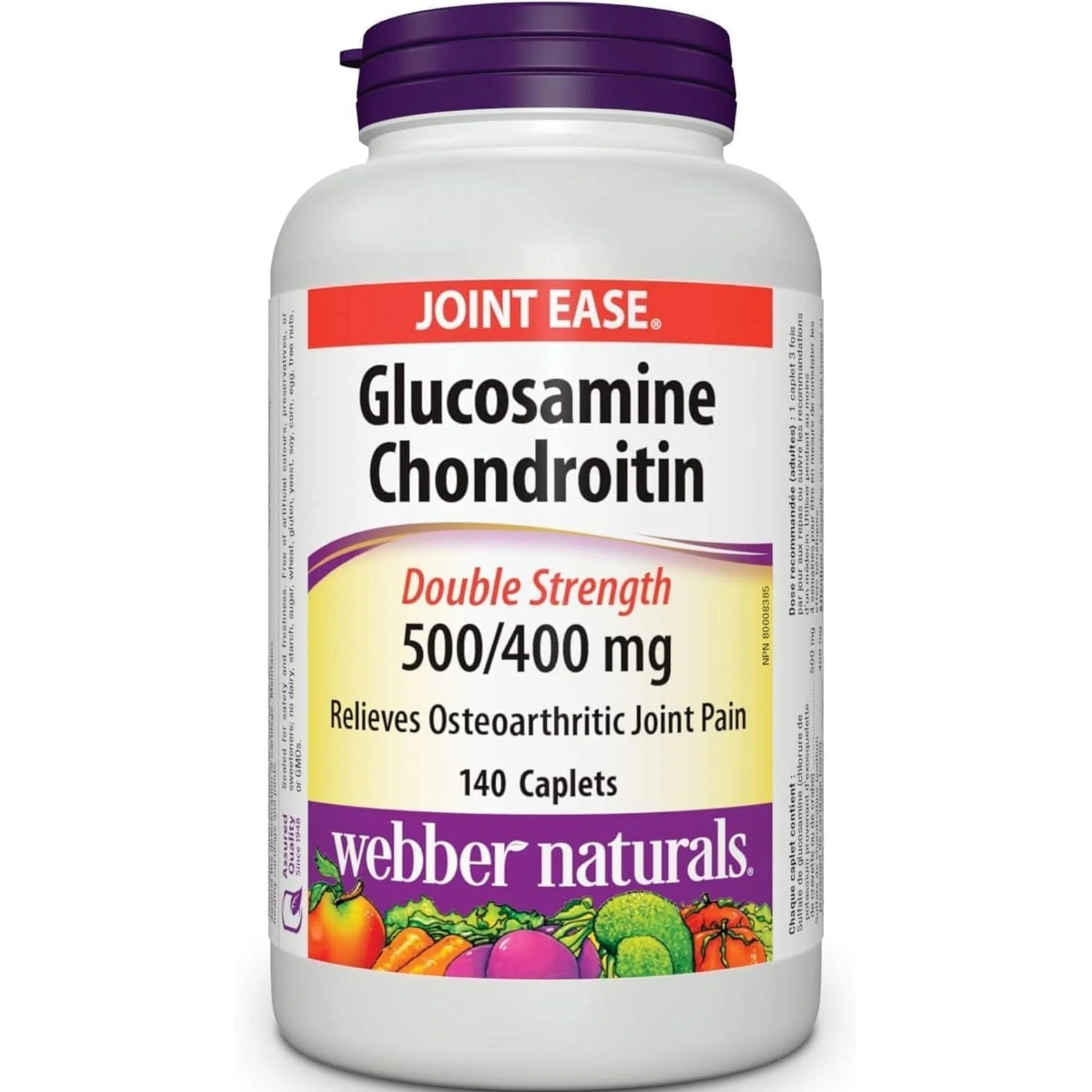Webber Naturals Glucosamine Chondroitin Complex, Double Strength, 500mg/400mg, 140 Caplets