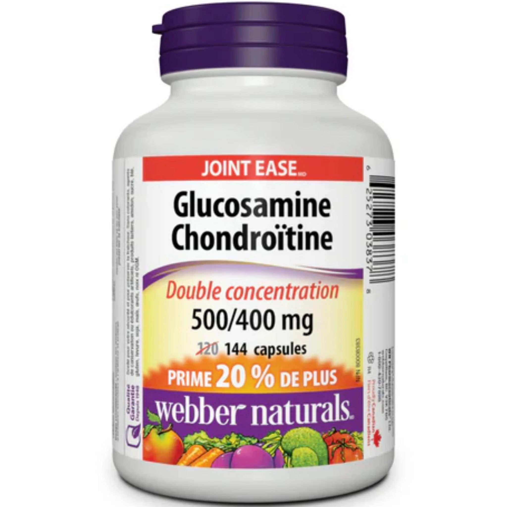 Webber Naturals Glucosamine Chondroitin Sulfate, Double Strength, 500mg/400mg, BONUS SIZE 20% More, 120+24 Capsules - Image 2