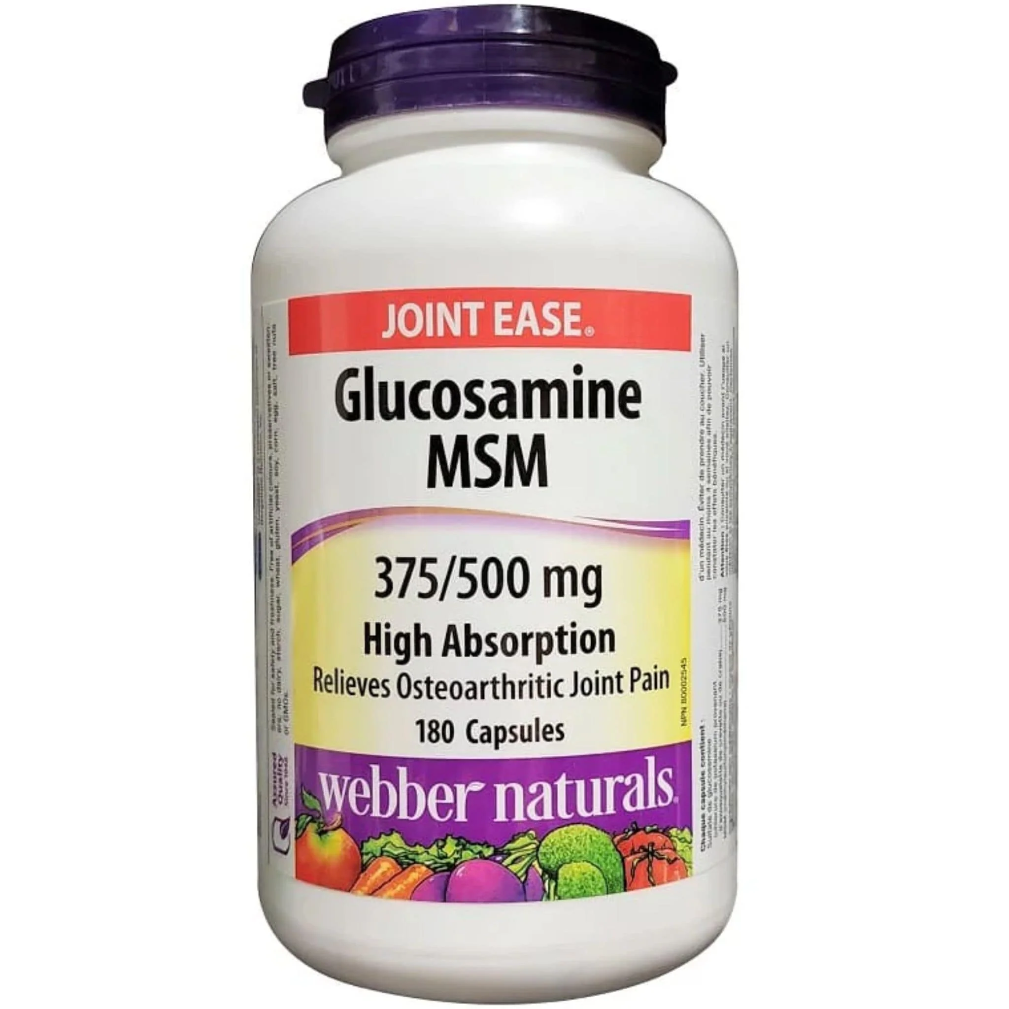 Webber Naturals Glucosamine MSM, High Absorption, 375mg/500mg, 180 Capsules