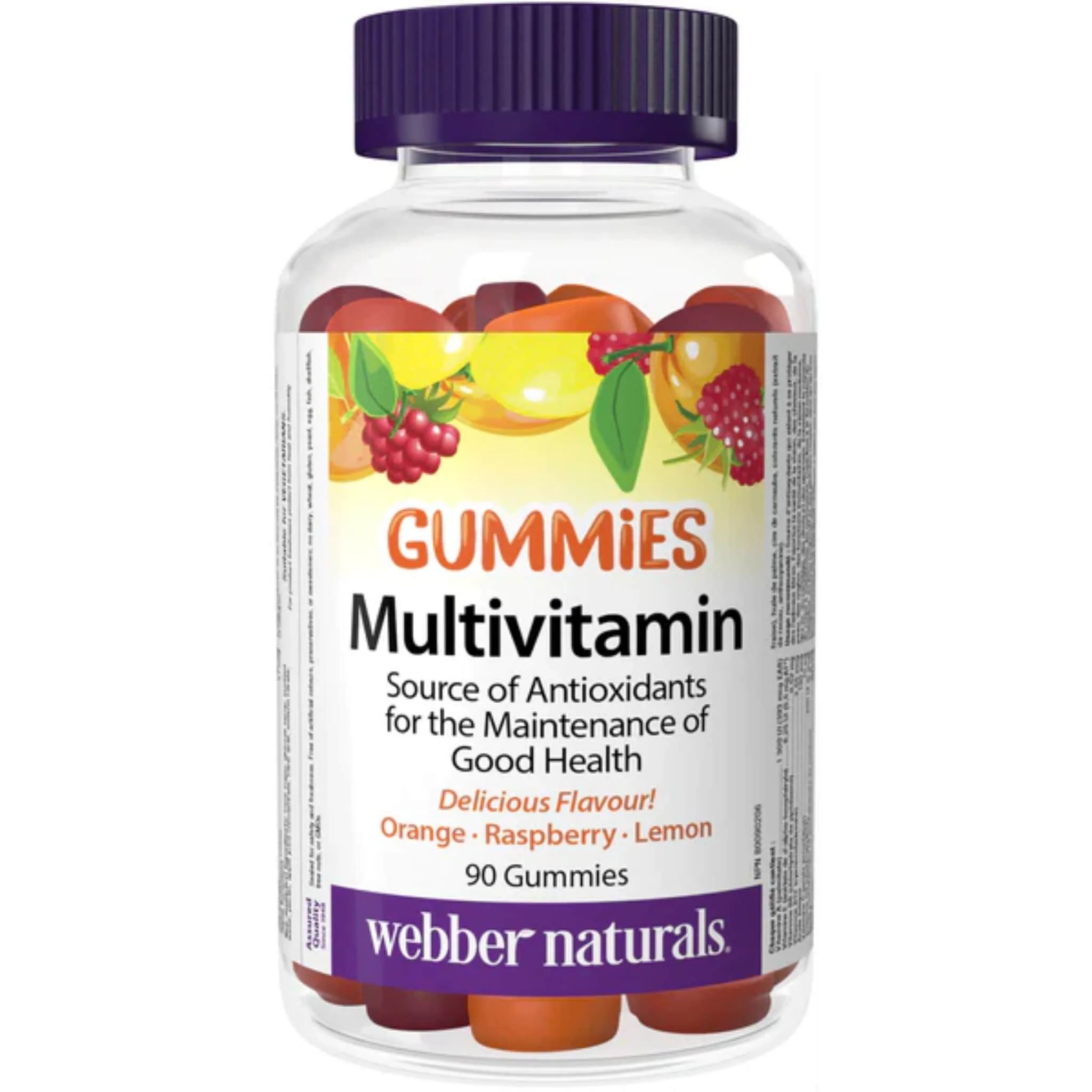 Webber Naturals Adult Multivitamin Gummies, Orange, Raspberry, Lemon 90 Gummies