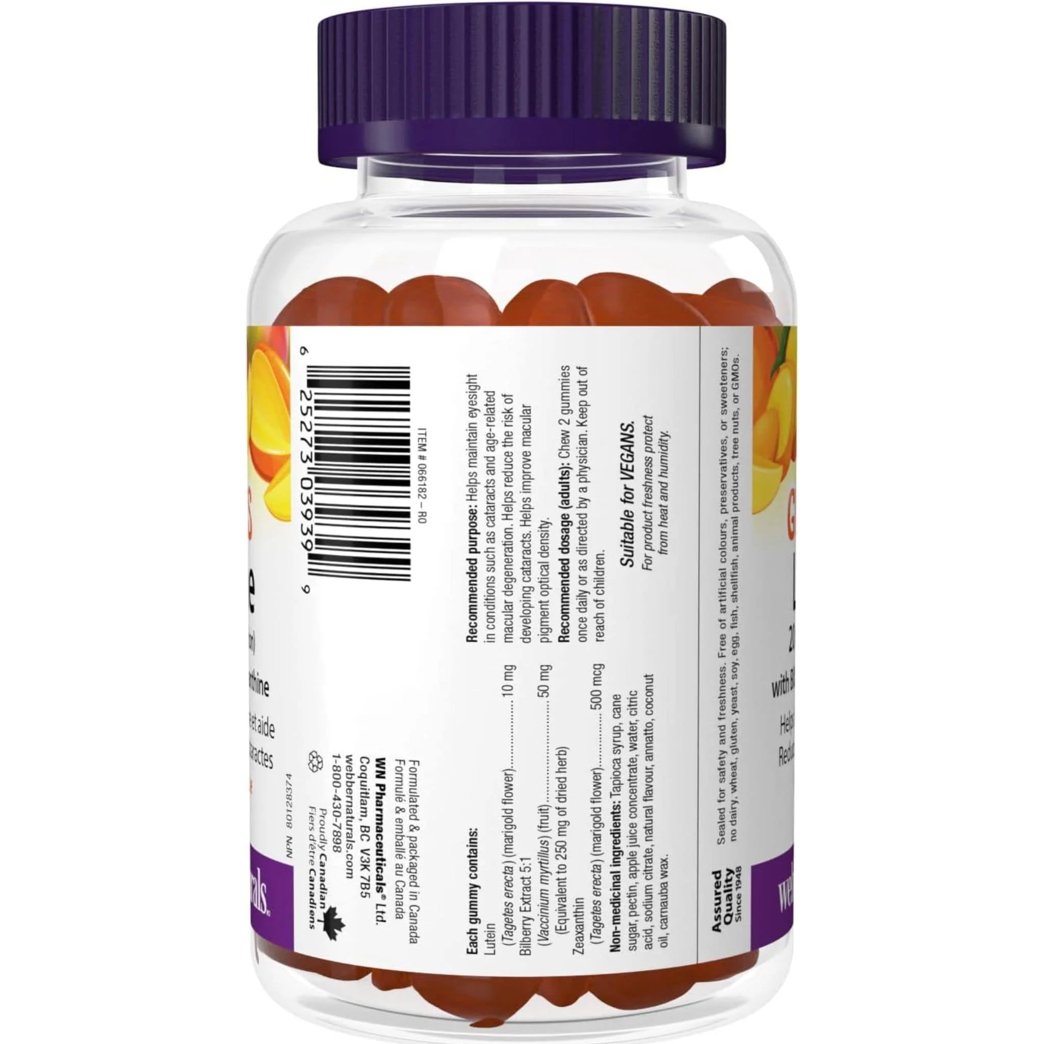 Webber Naturals Lutein 20mg Gummies with Bilberry and Zeaxanthin, Helps Support Eye Health and Reduce the Risk of Cataracts, 60 Gummies - Image 4