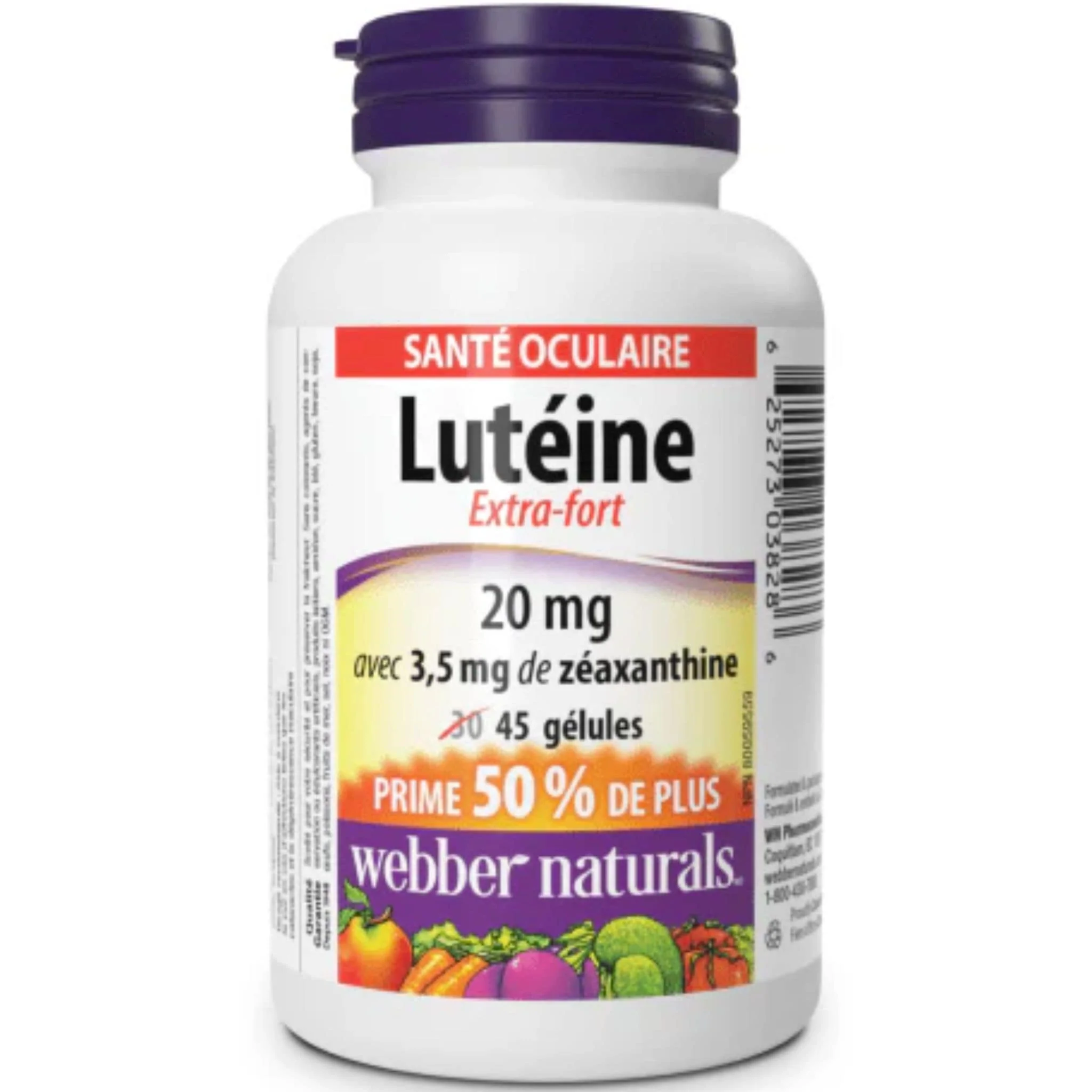 Webber Naturals Lutein 20mg with Zeaxanthin, Extra Strength, BONUS SIZE 50% MORE, 45 Softgels - Image 2