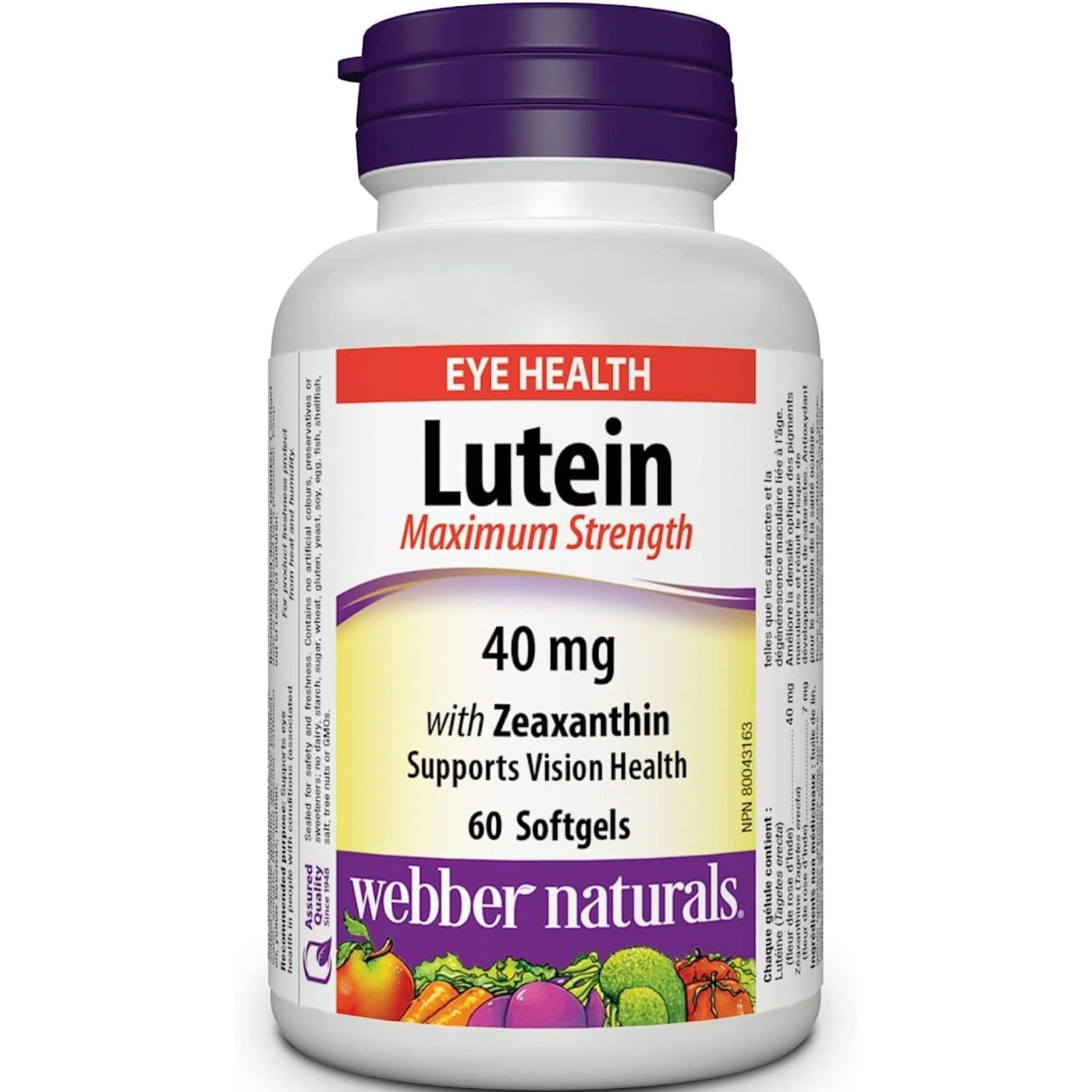 Webber Naturals Lutein 40mg with Zeaxanthin, Maximum Strength, 60-120 Softgels